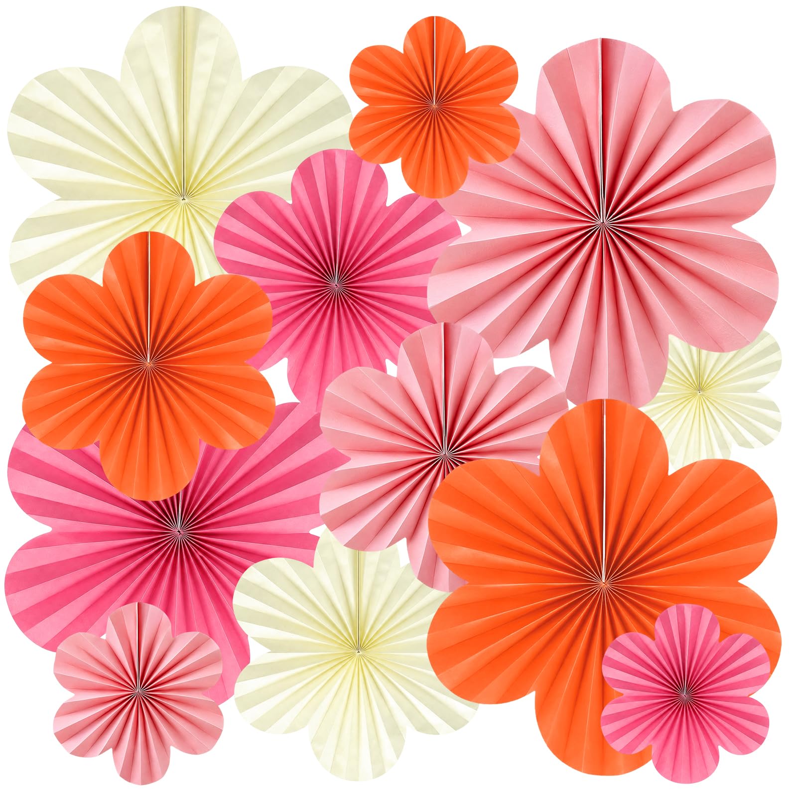 MYHOGOOD 12PCS Paper Fans Party Decorations, Pink and Orange Paper Flowers Decorations for Wall Girl Birthday Wedding Bachelorette Baby Shower Room Hanging Decor