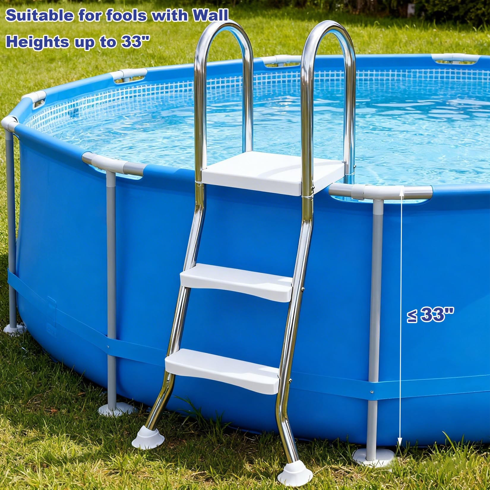 Escalera Piscina elevada, Escalera Piscina 132 cm, 4 peldaños Escalera Piscina Acero Inoxidable, Escalera Piscina sobre Suelo, Escalera de Alta Resistencia con Capacidad para 250 kg,85CM