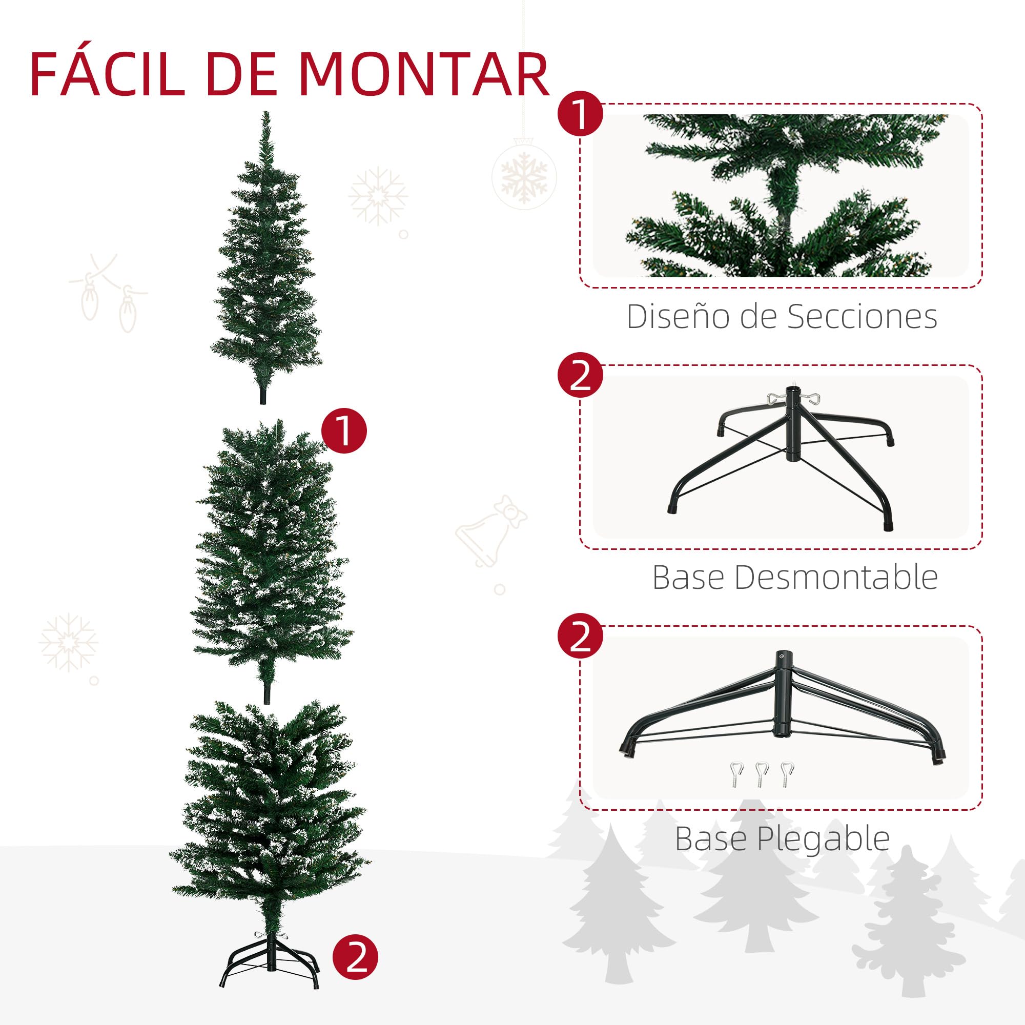 HOMCOM Árbol de Navidad Grande 190 cm Árbol de Navidad Artificial Verde | 570 Ramas, Soporte de Metal, para Salón Interior