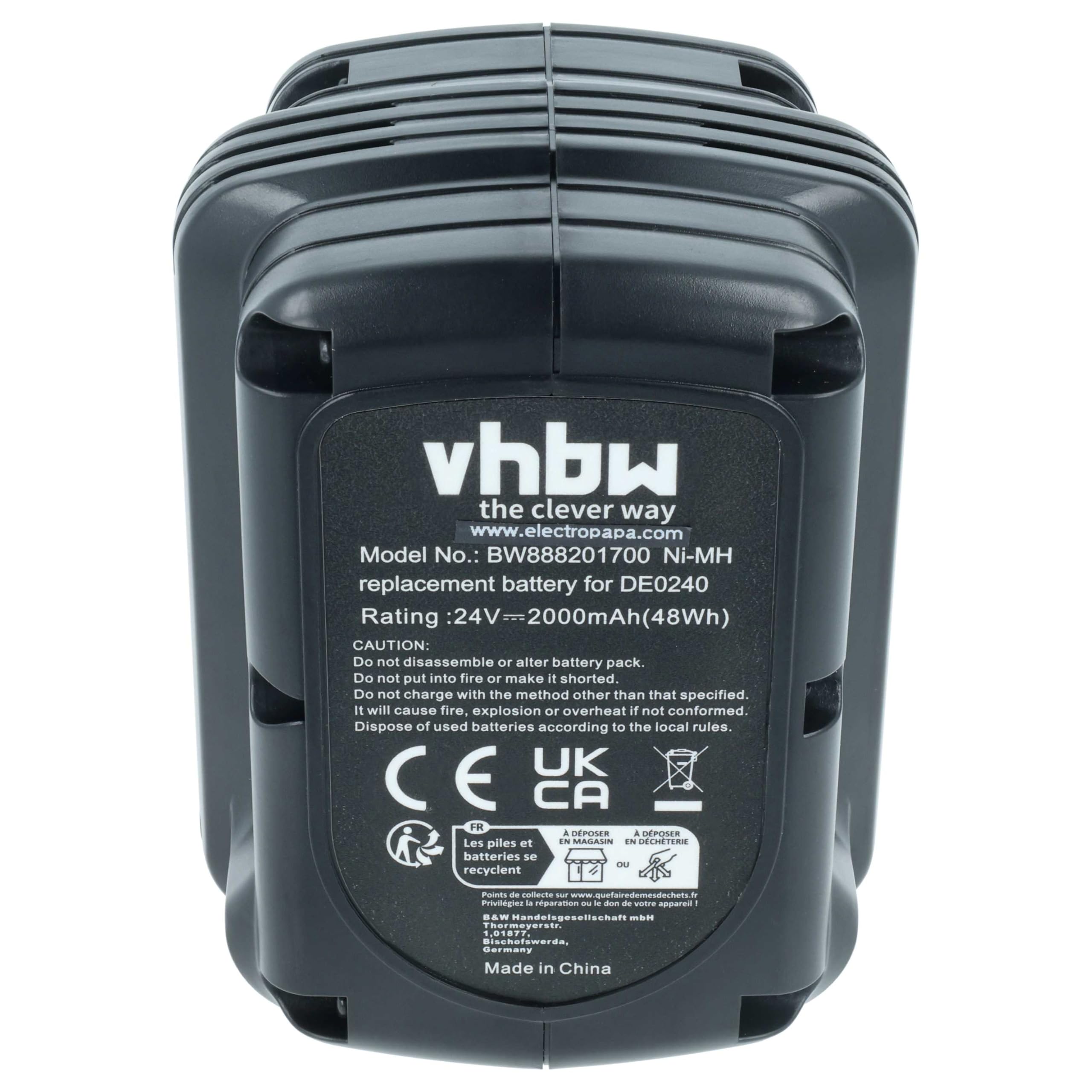 vhbw 3x batteria compatibile con Dewalt DW004K, DW004K-2, DC224KB, DW004, DW005, DW004K2C, DW004K2H utensile elettrico (2000 mAh, NiMH, 24 V)
