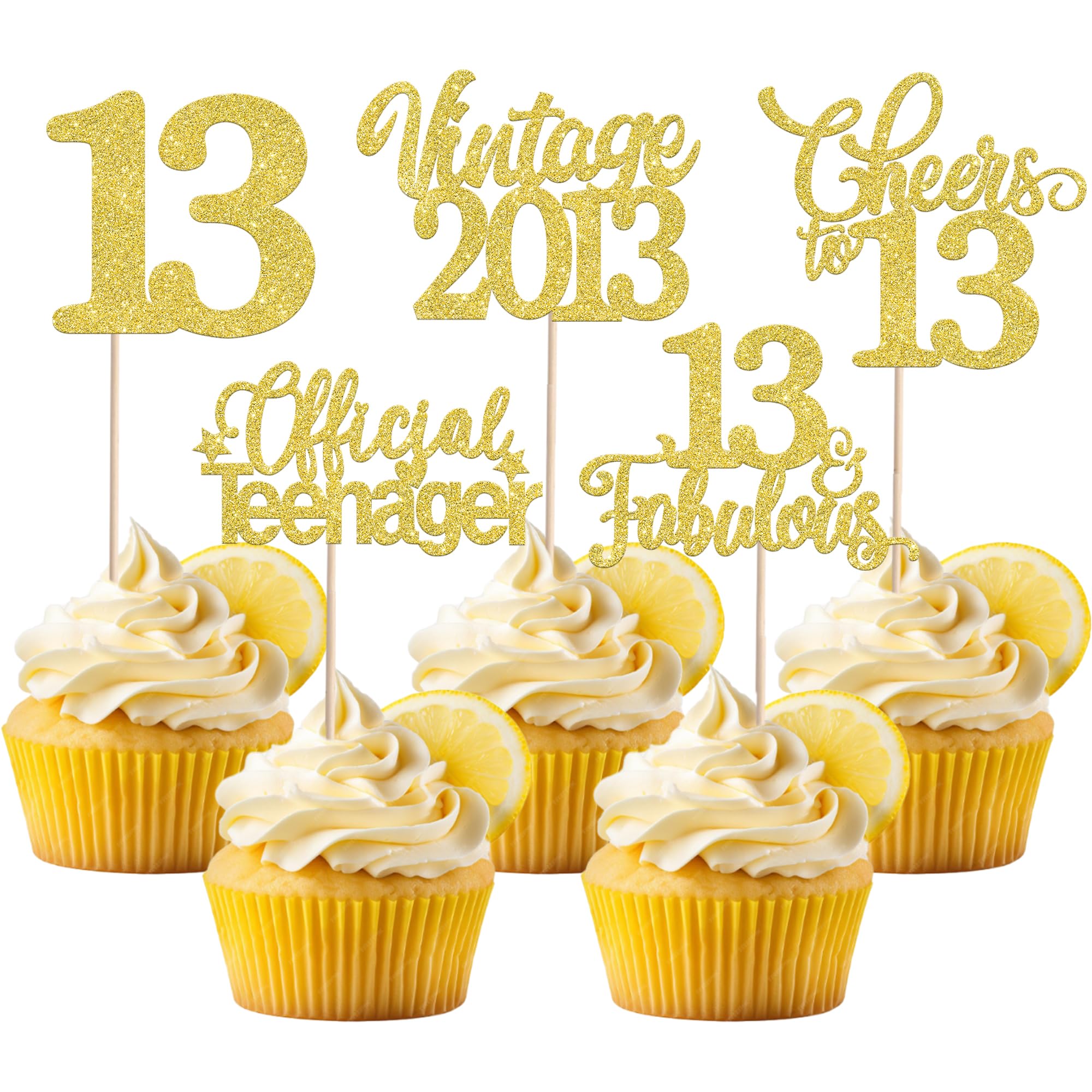30 Pack Happy 13th Birthday Cupcake Toppers Glitter Thirteen Hello 13 Cupcake Picks Cheers to 13 Fabulous Vintage 2013 Cake Decorations for Happy 13th Birthday Wedding Anniversary Party Supplies