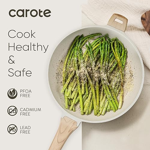 Vista 11 de Carote - Sartén antiadherente de 8 pulgadas con tapa de vidrio para cocina, revestimiento de granito, color negro