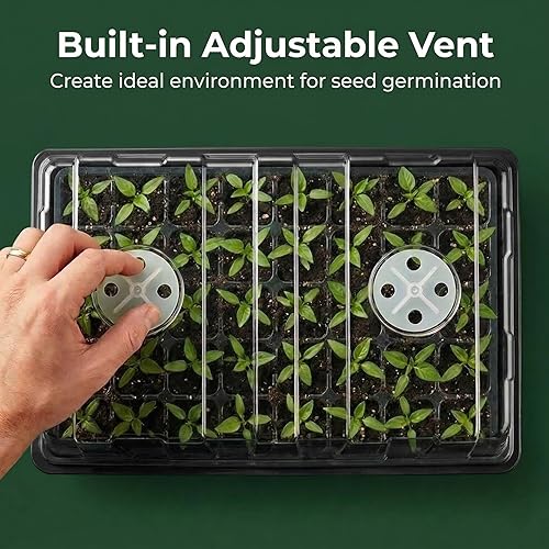 Miniatura 3 de Gardzen Juego de 5 bandejas de inicio de semillas, bandejas duraderas para germinación de plantas con cúpulas y bases ventiladas de humedad, ideal