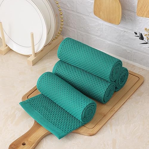Miniatura 5 de Homaxy Toallas de cocina 100% algodón con tejido gofre, 13 x 28 pulgadas, súper absorbentes y lavables a máquina, para secar platos, paquete de 4