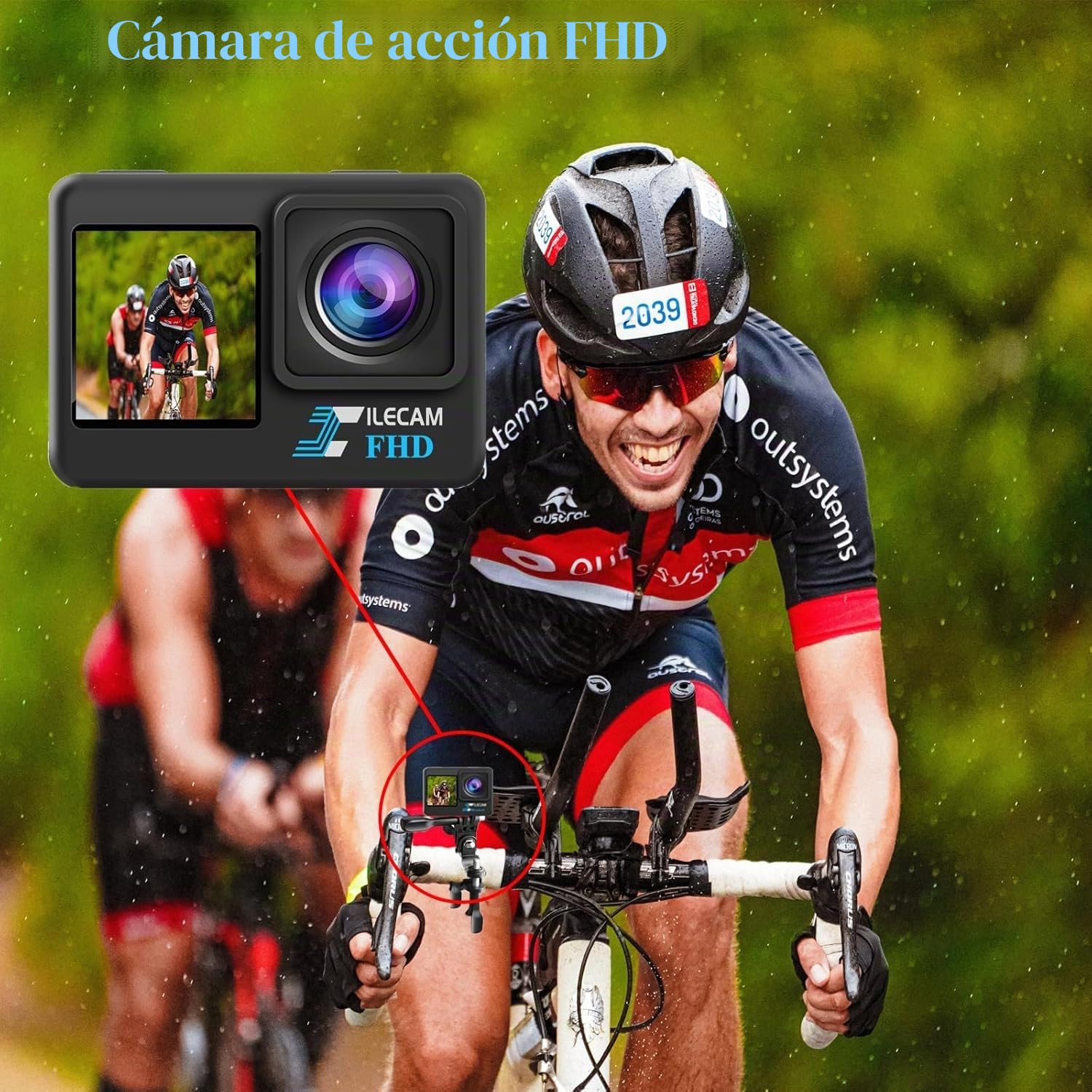 Xilecam Cámara Deportiva de Pantalla Dual Camara Acuatica 4 * Zoom 131 Pies Camara Acuatica Sumergible con Batería 2X 1050 mAh y Accesorios Multifuncionales Cámara Deportiva（Negro）