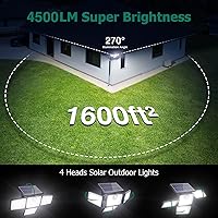 Vista 5 de 4500LM Solar Lights Outdoor, 4 Adjustable Heads Motion Sensor Lights, 3 Mode, 6500K, IP65 Waterproof Solar Security Wall Lights, Remote Control
