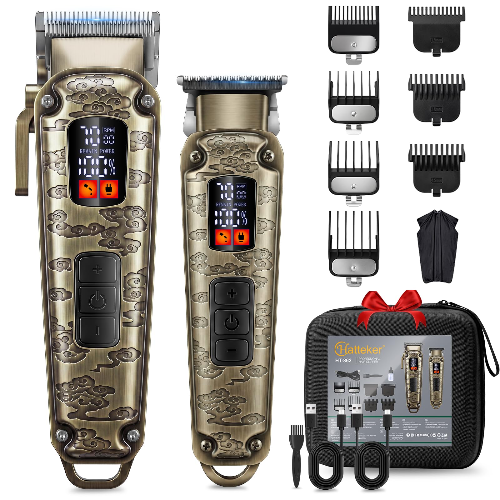 Hatteker Tondeuse pour homme Tondeuse à cheveux Rasoir en T Set Tondeuse de précision pour homme, Tondeuse à barbe, coffret cadeau Tondeuse à cheveux Recharge USB, vitesse réglable