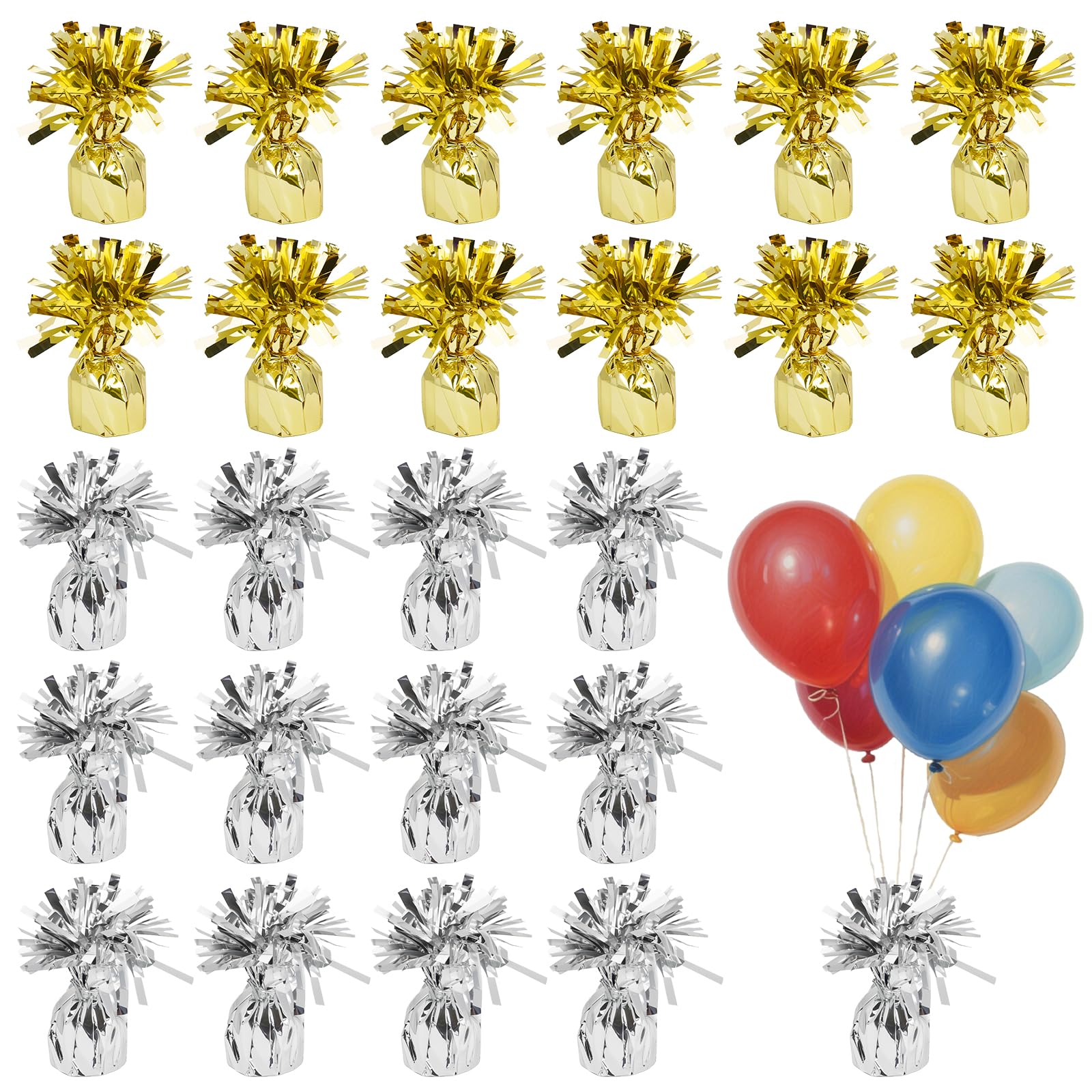 24 pesi Pellicola di peso per Palloncini, oro e argento, Pesi pesanti per Palloncini per feste di compleanno, matrimonio, celebrazione, decorazione