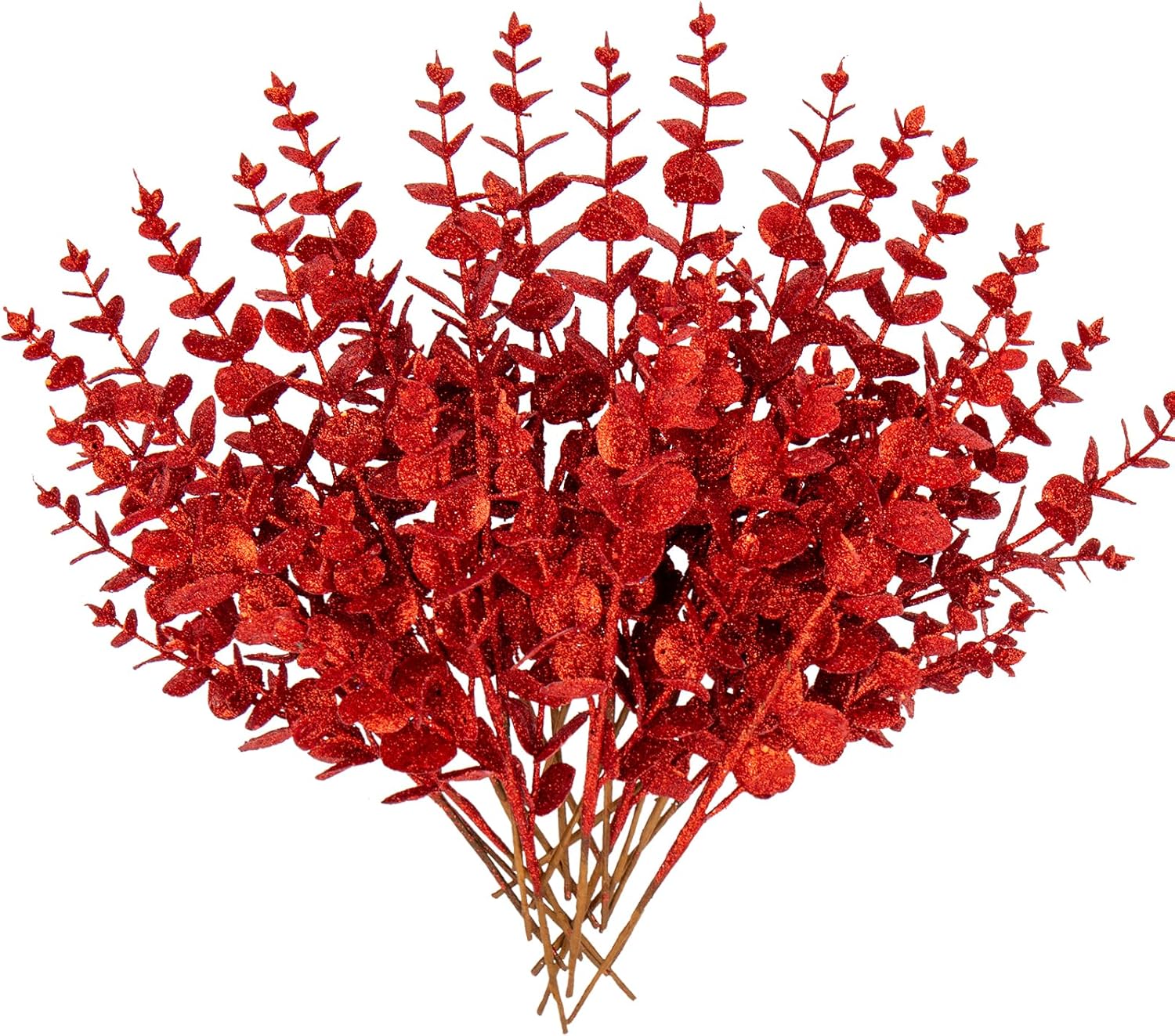 Hollyone 32” Christmas Tree Picks and Sprays 3Pcs Gold Artificial Eucalyptus Stems Eucalyptus Leaves Branches Fake Gold Leaf Floral for Vase DIY Xmas Tree Garland Wreath Centerpieces Wedding Decor