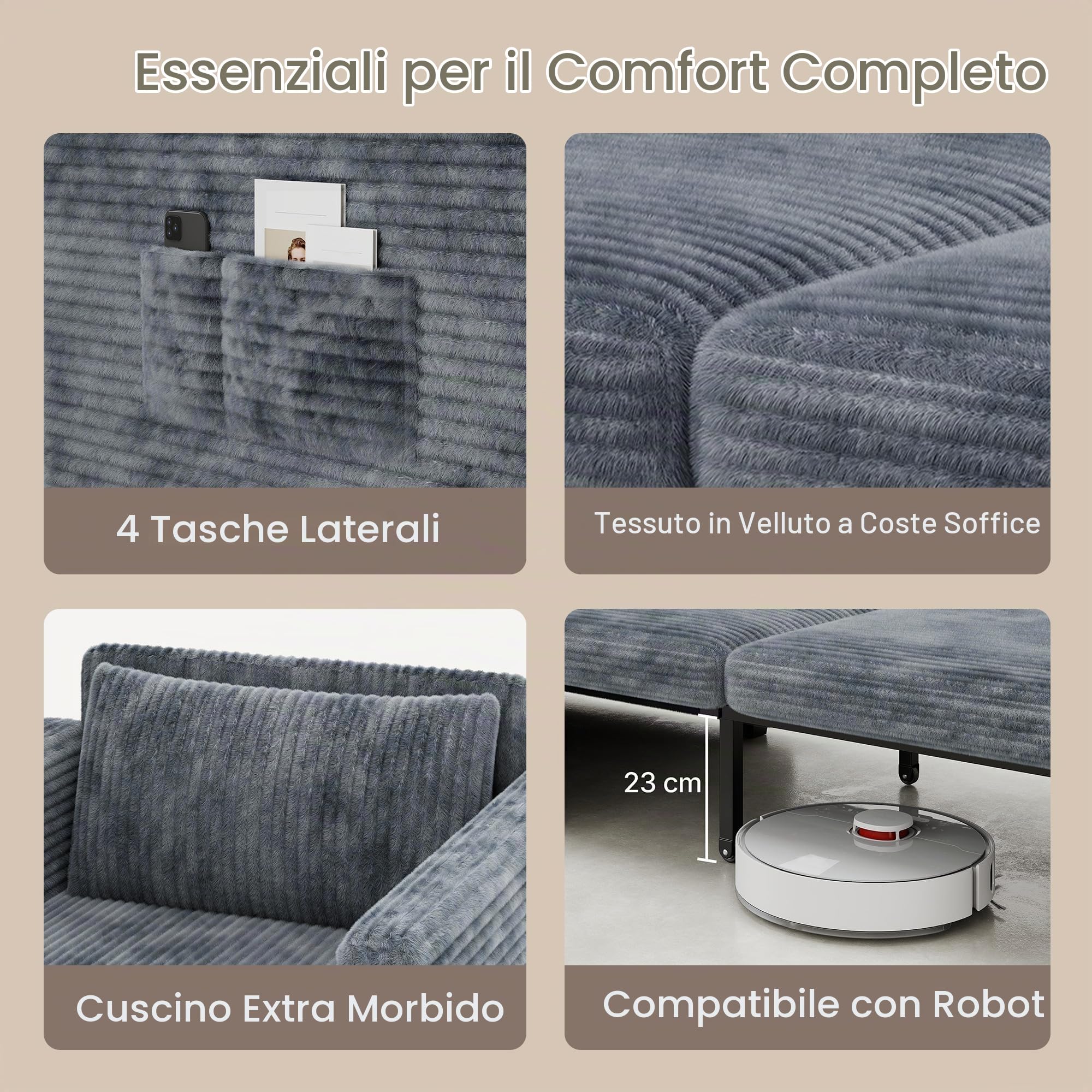 Xbro Poltrona Letto 3 in 1 Estraibile, Poltrona Letto Singolo Compatta per Ospiti e Piccoli Spazi, Divano Letto Salvaspazio con Tasche Laterali, 83x83x75 cm/Letto 196x69 cm, Grigio Scuro