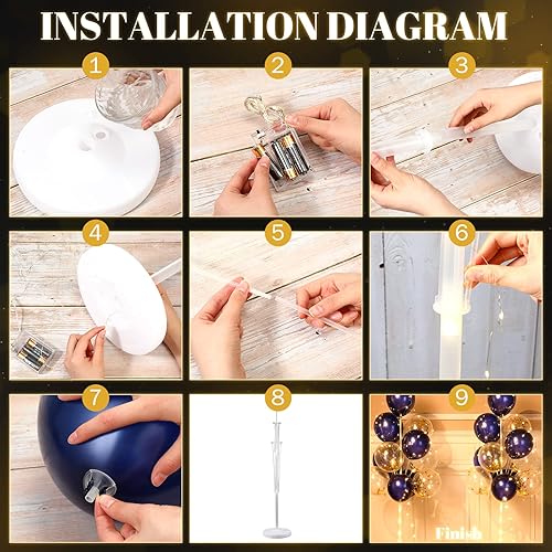 Miniatura 2 de Sosation Juego de 2 soportes de columna para globos de suelo con 40 globos y soporte de luz LED, ideal para baby shower, cumpleaños, boda,