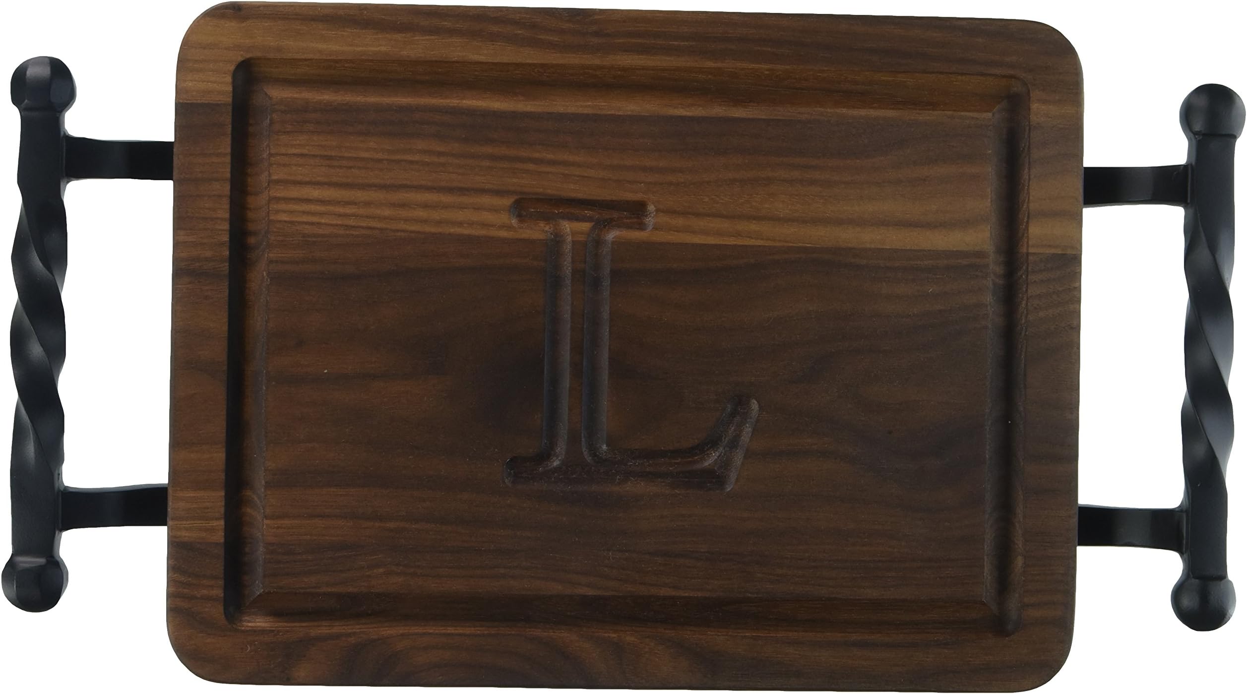 BigWood Boards W200-STWB-L Thick Bar/Cheese Board with Twisted Ball Handle, 9-Inch by 12-Inch by 3/4-Inch, Monogrammed"L", Walnut