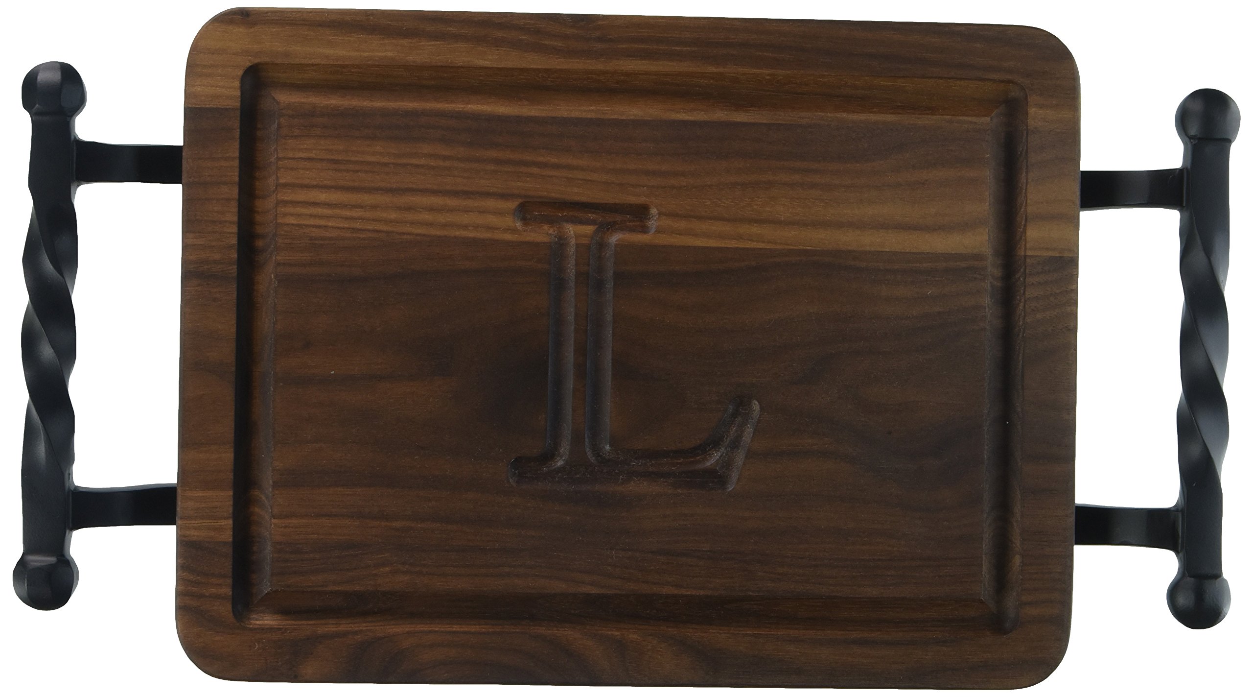 BigWood Boards W200-STWB-L Thick Bar/Cheese Board with Twisted Ball Handle, 9-Inch by 12-Inch by 3/4-Inch, Monogrammed"L", Walnut