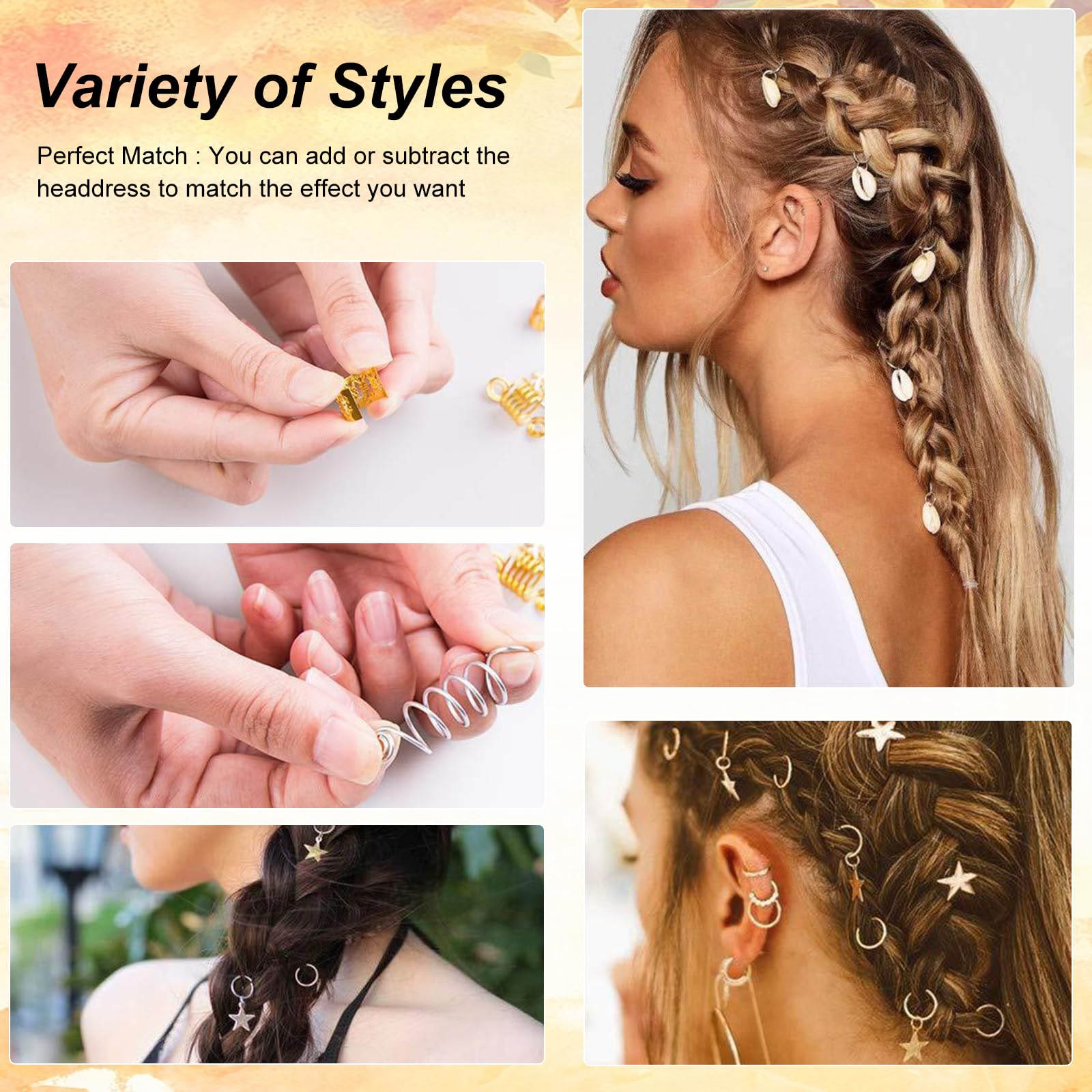 Bijoux Pour Tresses – Anneaux Charme En Métal Et Pierre, Ornements Cheveux Femme