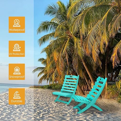 Miniatura 4 de IVY&LANE Xavier - Juego de 2 sillas portátiles  Silla plegable Adirondack  Onda  Plástico HDPE  Aqua  Resistente a todo tipo de clima  para