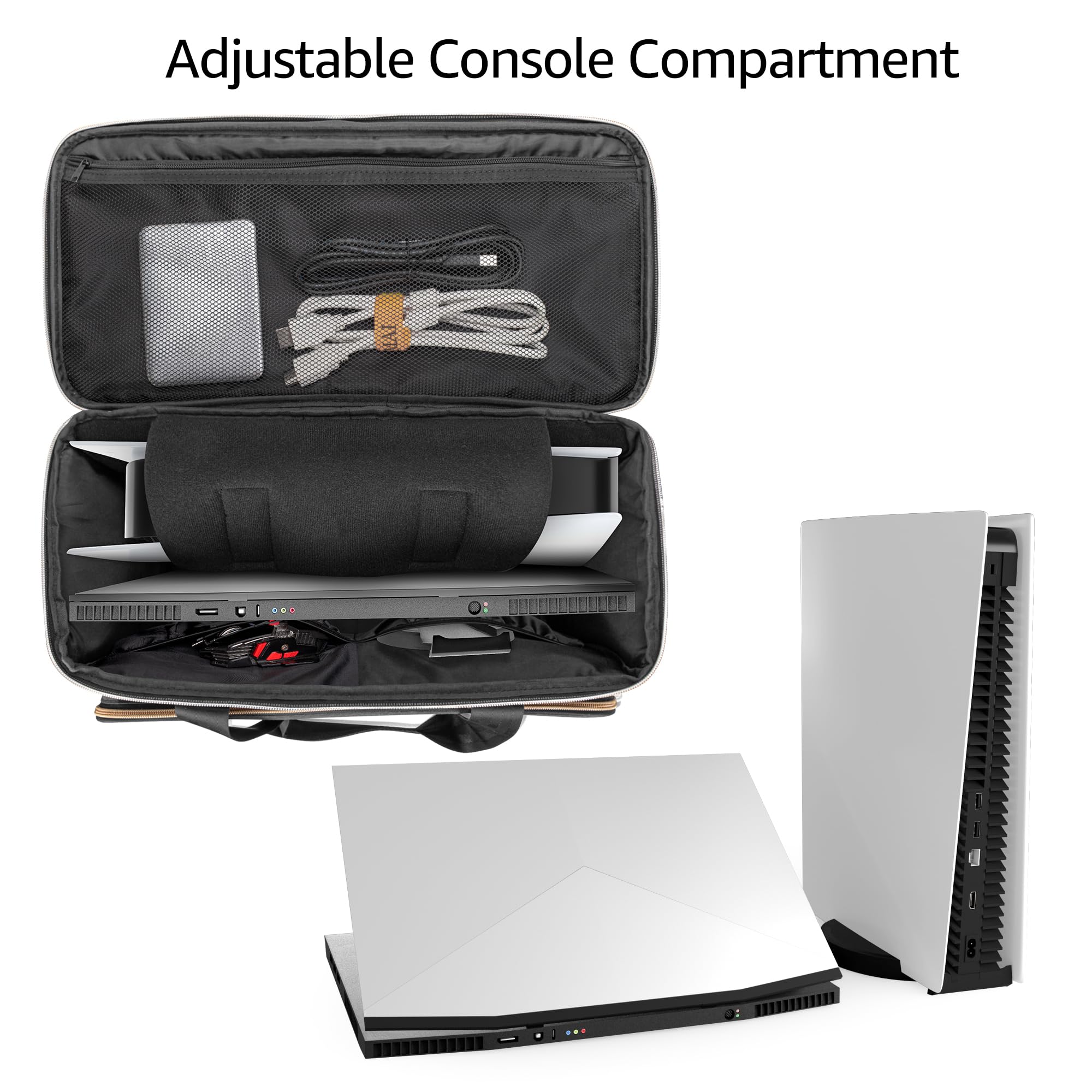 Trunab Torba Podróżna na Konsolę do Gier Kompatybilna z PS5/PS4/Xbox One, Torba na Ramię na Playstation 4/5, Futerał z Wieloma Kieszeniami na Laptopa 15,6” i Akcesoria do Gier