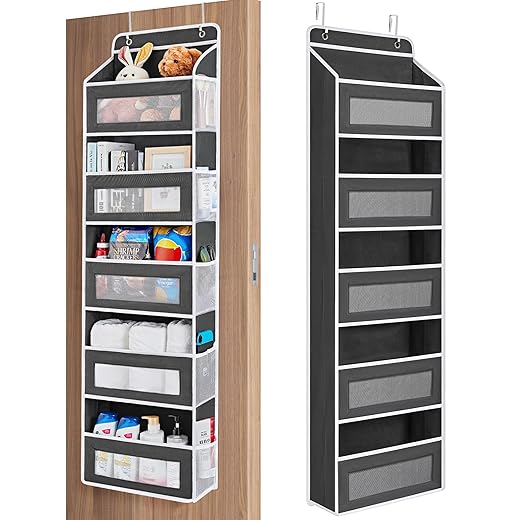 JARLINK Over The Door Organizer Storage, 5 Shelf Hanging Organizer with 5 Large Capacity Pockets, Anti Tilt 44 lb Load Behind Door Storage for Bedroom, Bathroom, Pantry, Nursery, (Black)