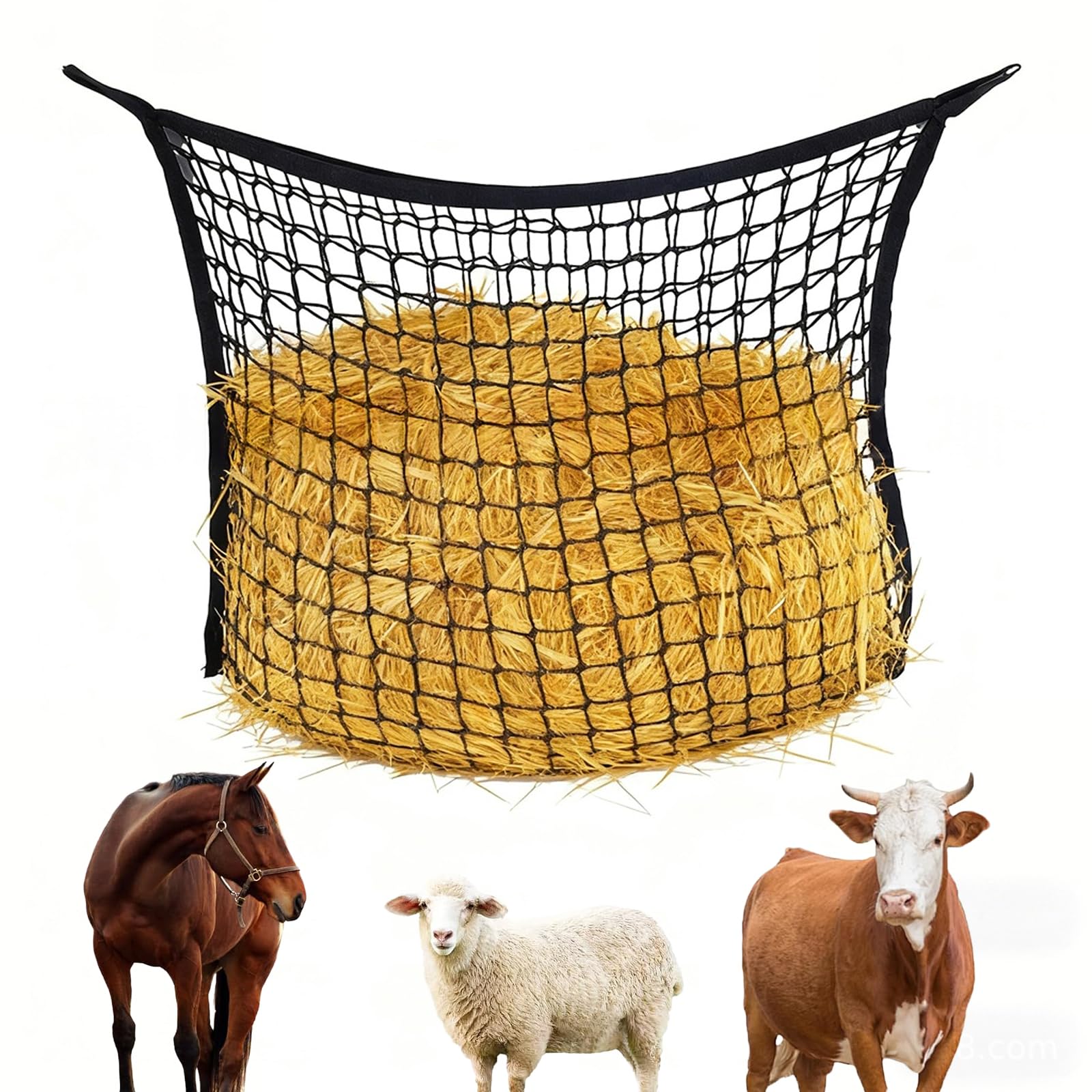 Hay Net for Horses, 120x90cm Slow Feed Hay Net with Large Capacity Horse Feed Haynet for Slow Feeding Black Mesh Hay Bags for Feeding Horses Goat