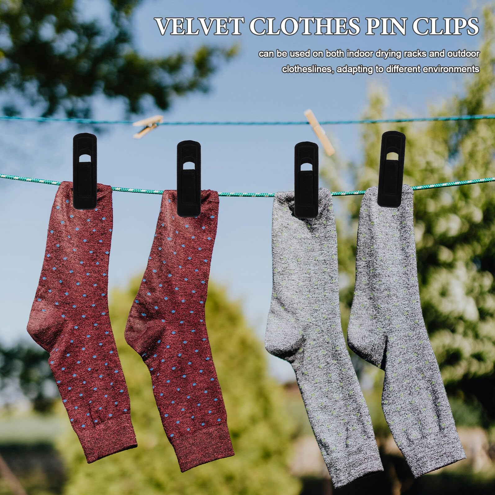 50 Pezzi Mollette per Bucato in Plastica Nere 50 Pezzi Clip in Velluto Antiscivolo per Pantaloni e Vestiti, Clip Resistenti per Asciugatura Indoor e Outdoor, Mollette Antivento per