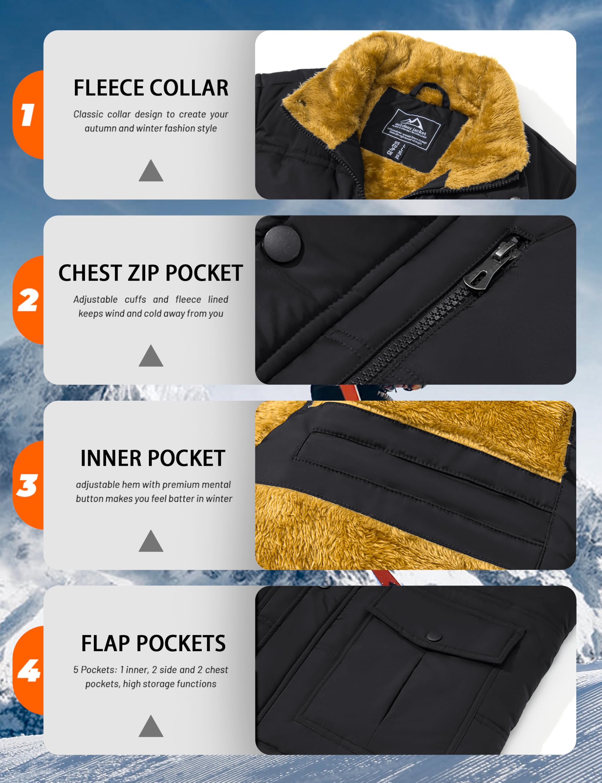 MAGCOMSEN Herren Fleeceweste Outdoorweste Thermoweste Gilet | Fleece Steppweste,Warme Daunenweste,Stehkragen,Ärmellose Weste Mit Mehrfachtaschen