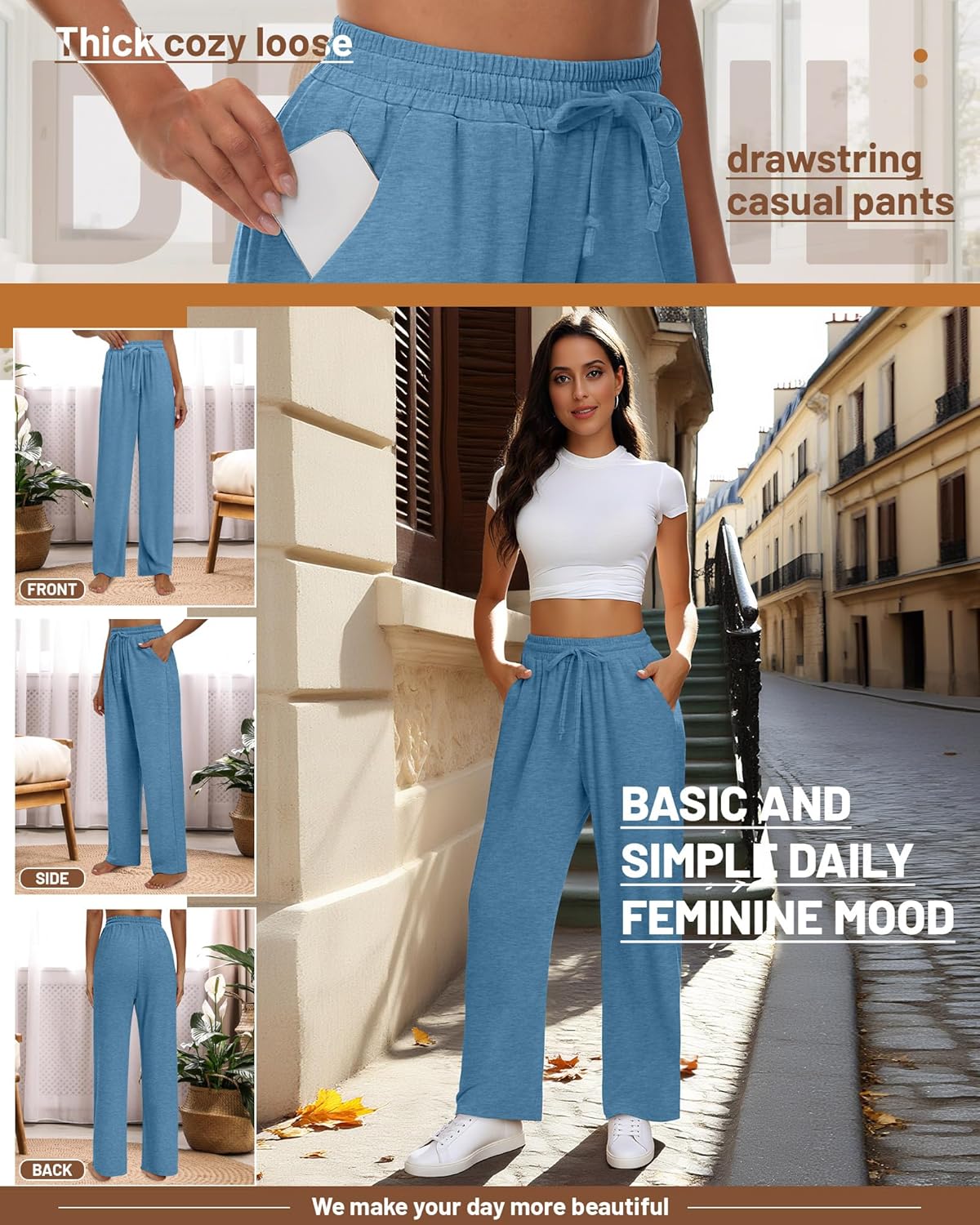 Neer 3 Pack Women's Baggy Sweatpants with Pockets, Wide Leg Yoga Pants Cozy Thick Lounge Pants Drawstring Casual Loose Jogger - Image 5