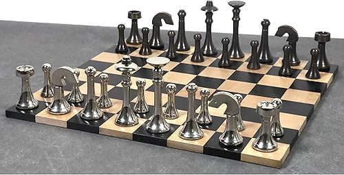 Miniatura 4 de RoyalChessMall - Juego de piezas de ajedrez de lujo de latón contemporáneo de 3.1 pulgadas, plata y antiguo