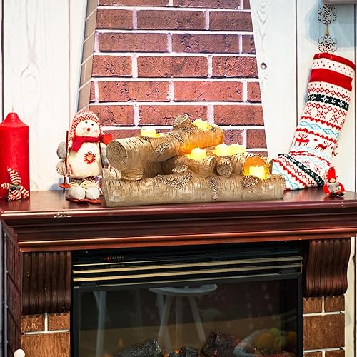 Miniatura 3 de Mumufy Troncos de resina de madera sintética, portavelas de madera rústica, candelabro, candelabro decorativo para chimenea, para Navidad, hogar,
