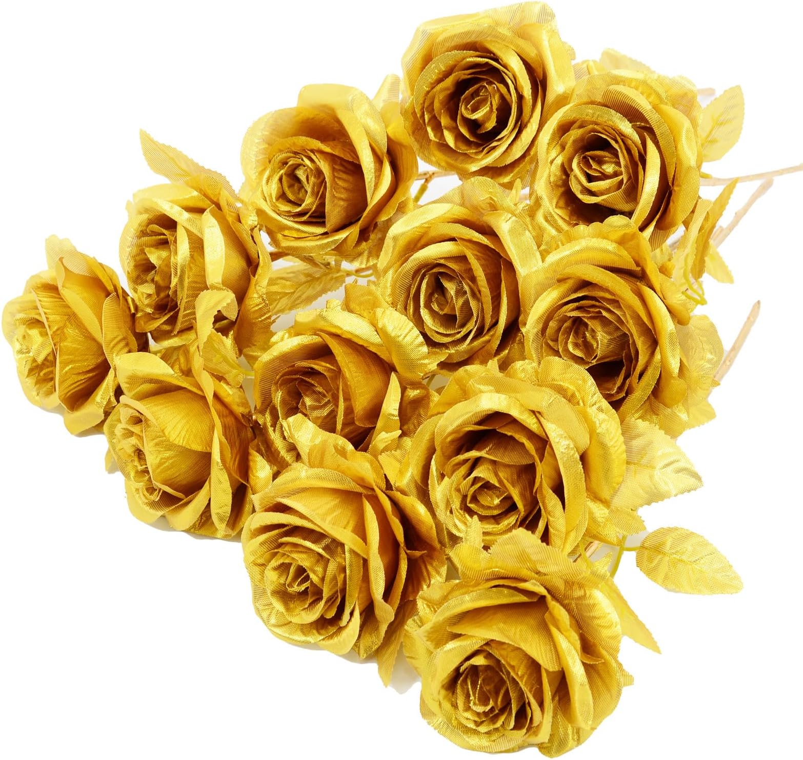 Eternal Blossom 12PCS Artificial Gold Roses Flowers,Single Fake Silk Rose Flower with Short Stem Suitable for Family Wedding Party Decoration