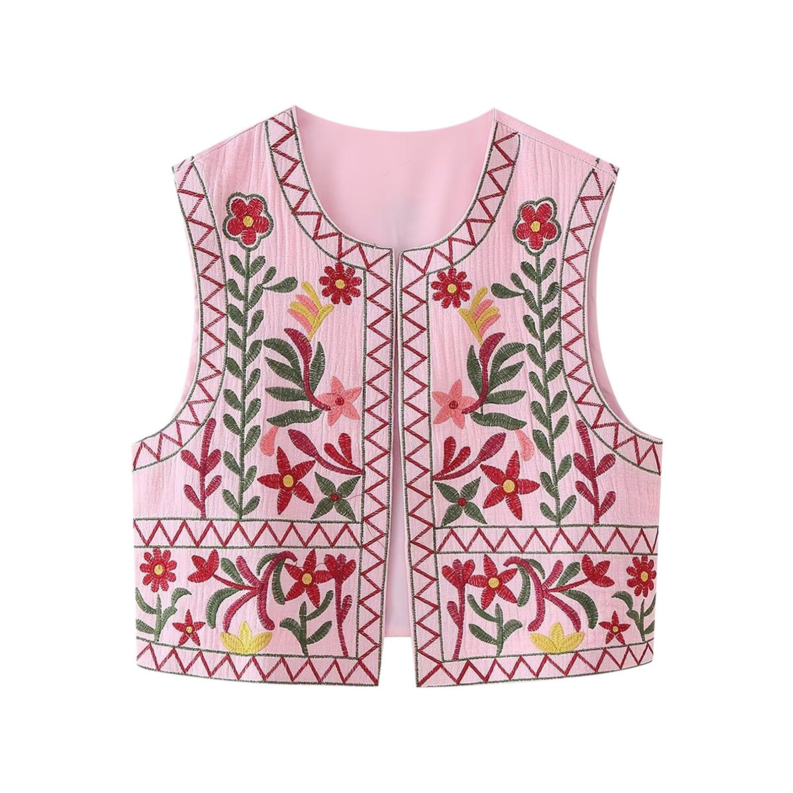 Gilet Donna Vintage Ricamato Floreale Senza Maniche - Scollo A V, Stile Boho Chic, In Velluto E Perline