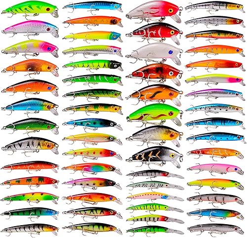 Miniatura 13 de Juego de Señuelos de Pesca de Lubina para Agua Salada y Dulce, Incluye Señuelos de Superficie, Señuelos Duros, Minnow, Crankbait, Lápiz VIB y