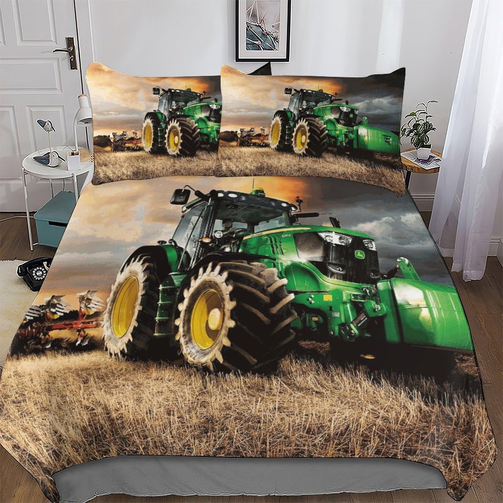 Pazzk Tractor-1 Tractor 3D Duvet Cover 2 Piece Soft Brushed Microfiber Quilt Cover Bedding Sets With Matching Pillowcases For Kids，Youth And Adult Comforter Cover Single (135X200cm)