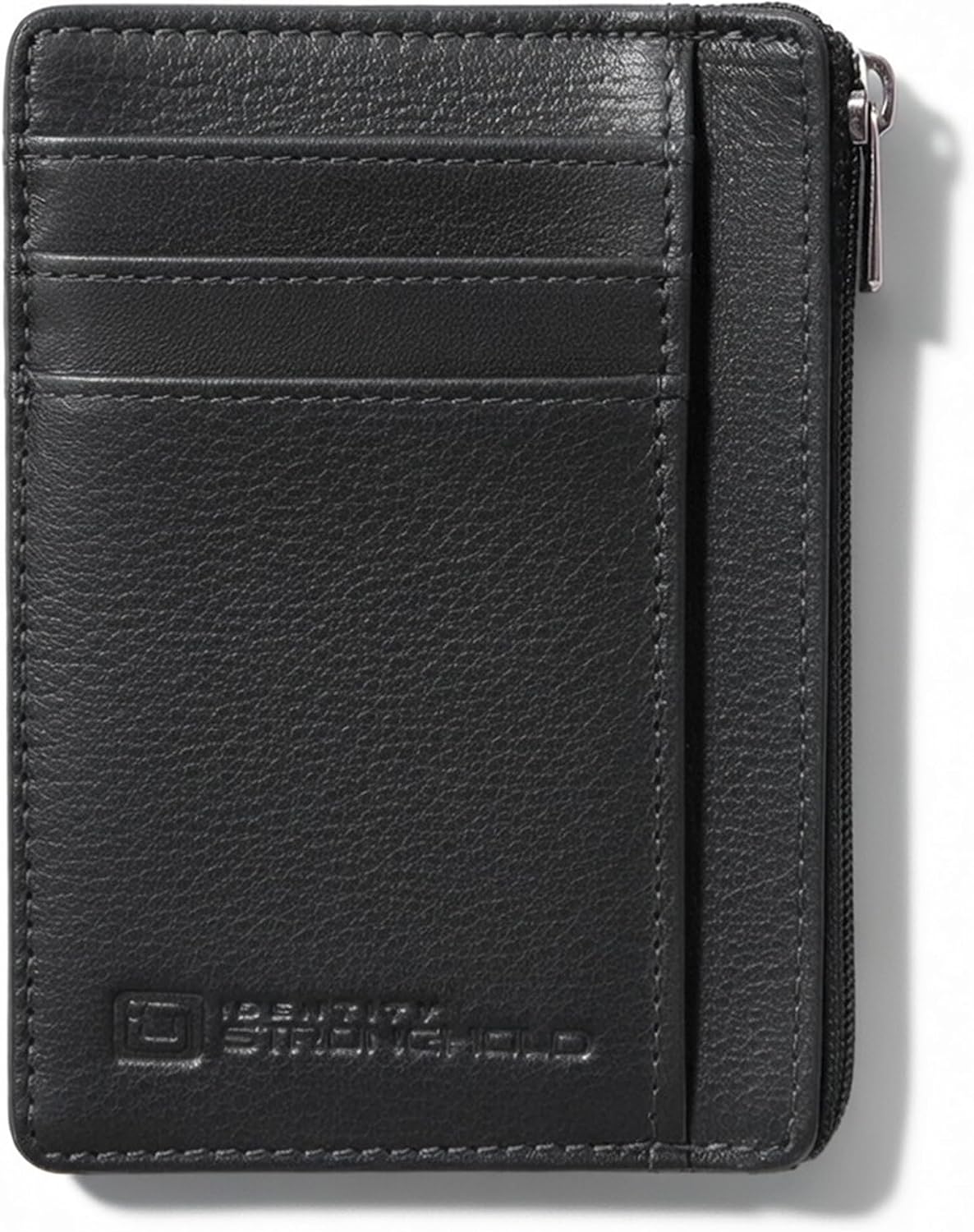 ID Stronghold RFID Front Pocket Wallet Mini Minimalist Wallet Slim Wallet Genuine Leather with Zipper, Small Black