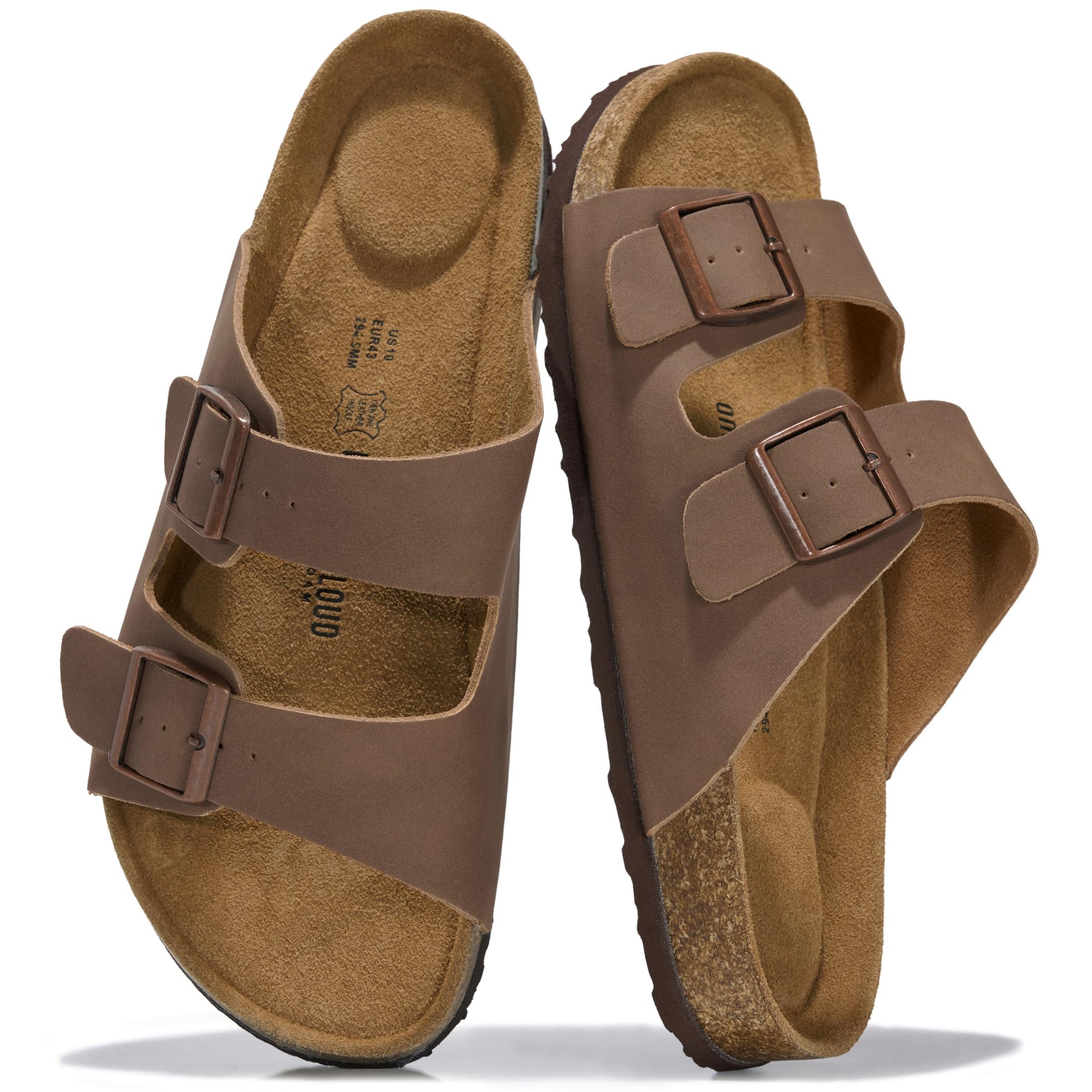 Project Cloud Herren-Sandalen aus echtem Leder mit Memory-Schaum, Naturkork, Fußbett, rutschfeste, Doppelriemenschnalle, Sommersandalen (Arizona)