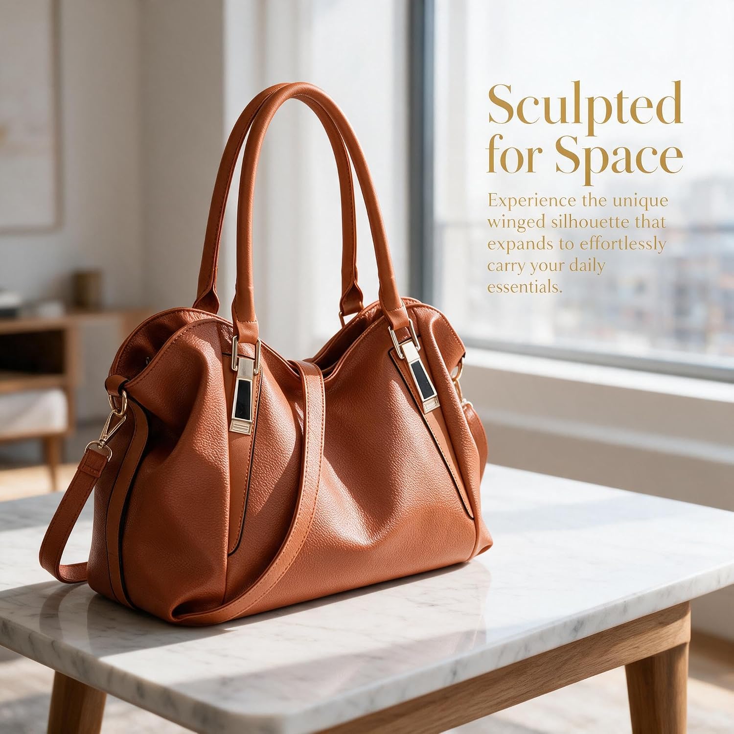 Hobo Tote Bag, Large Capacity Vegan Leather Shoulder Handbag image 5