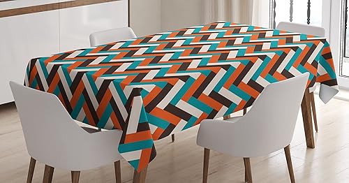 Ambesonne Mantel de mediados de siglo, patrón de espiga en colores retro, diseño simple y funky de mosaico clásico, mantel rectangular para Azul