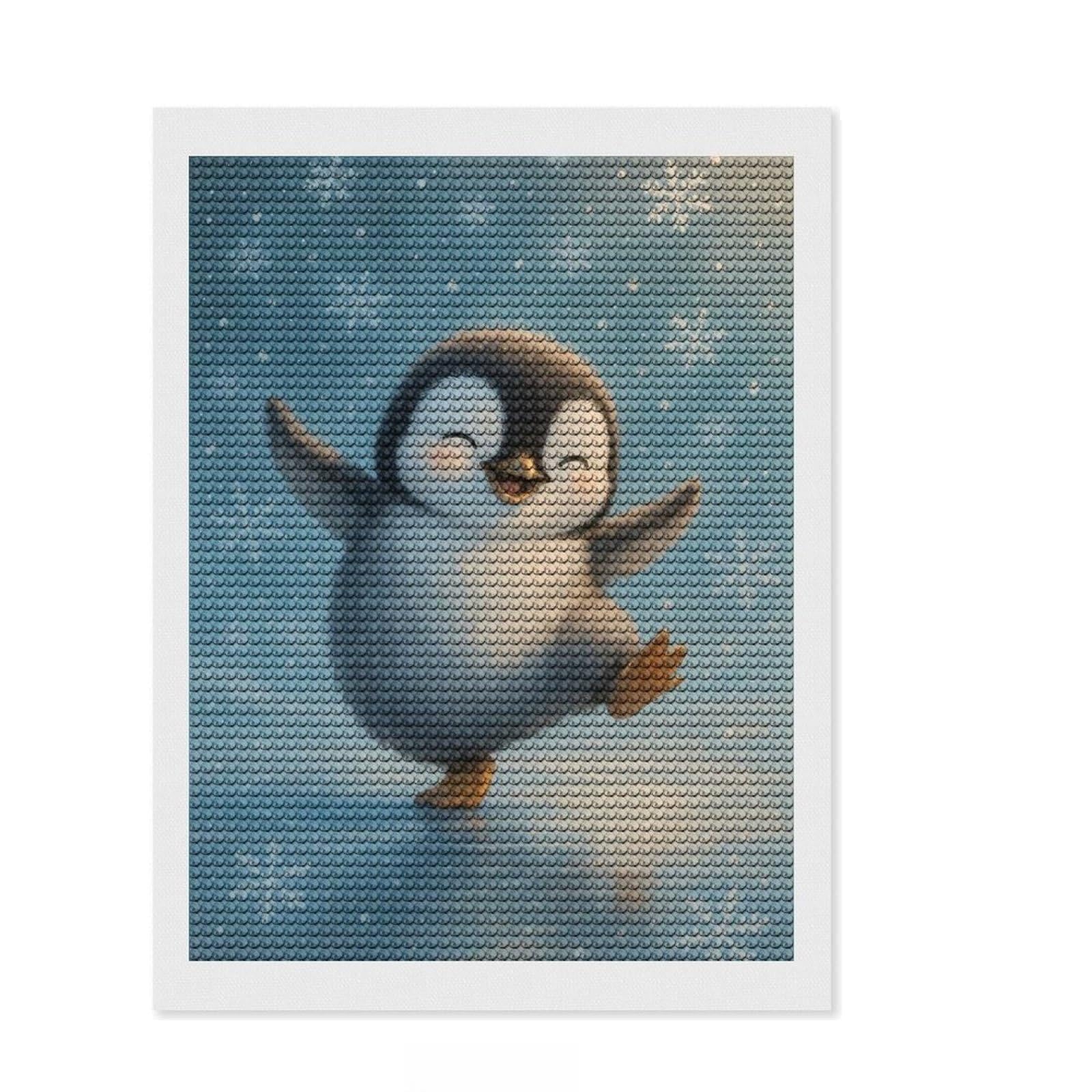 Junmoney Happy Penguin on Ice Full Drill Diamond Painting Kit 12"x16", Office Decor, for Beginners, Full Kit Included, Christmas Gift