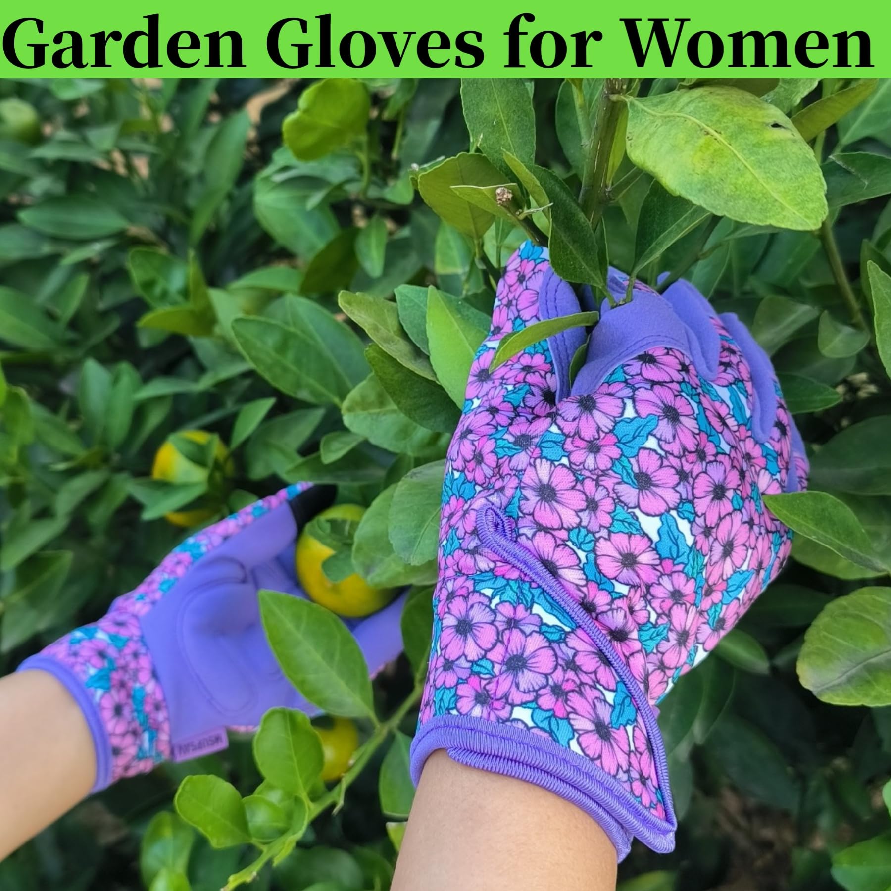 Guantes de jardinería para mujer, guantes de jardín de cuero sintético vegano, guantes de trabajo para deshierbe, plantación, excavación (morado, mediano)