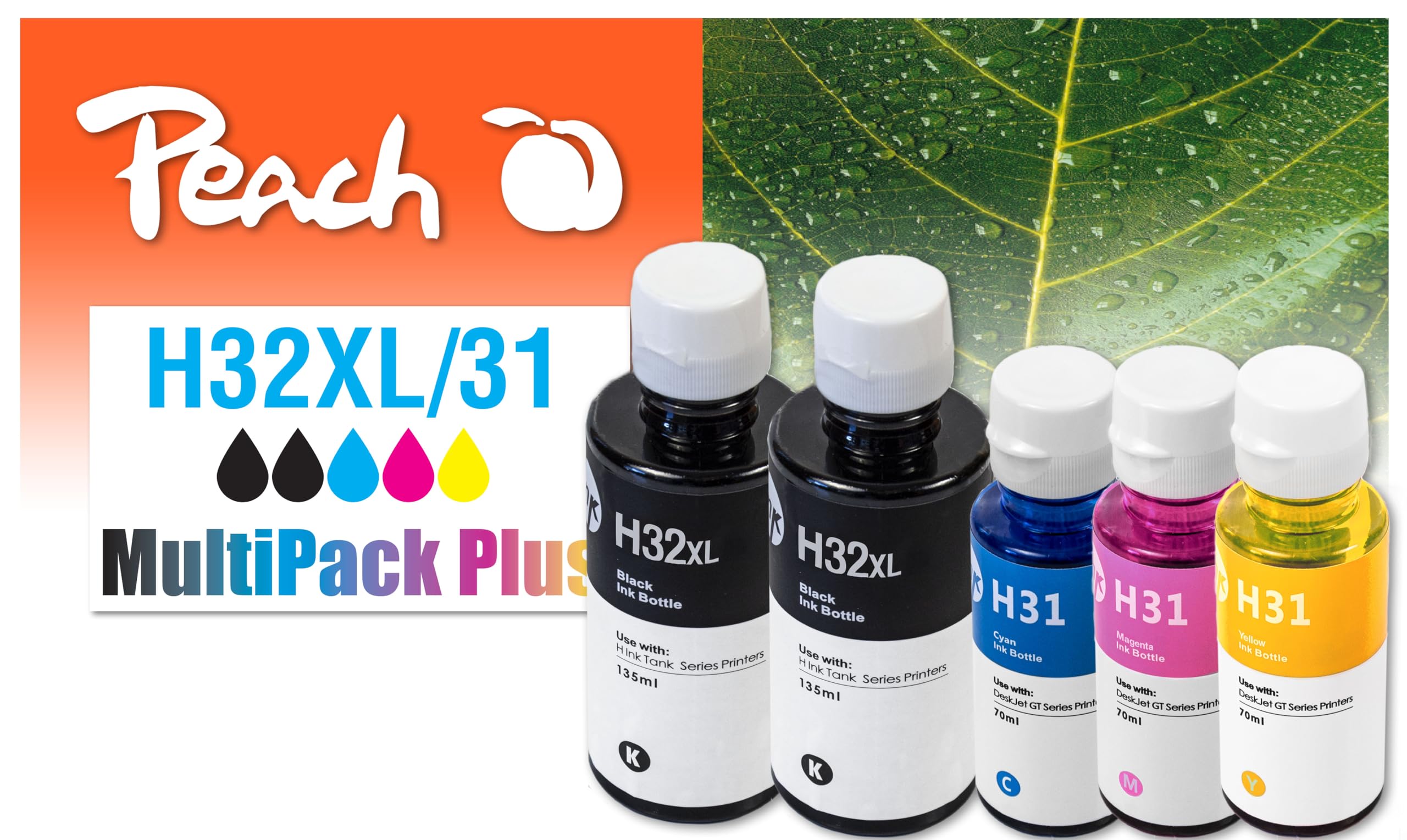 Peach H32/31 Value Pack Plus Printer Cartridges (2 x BK, C, M, Y) Replaces HP No. 32XL*2, No. 31 for e.g. HP Smart Tank Plus 550, HP Smart Tank Plus 555, HP Smart Tank Plus 559, HP Smart Tank Plus 655