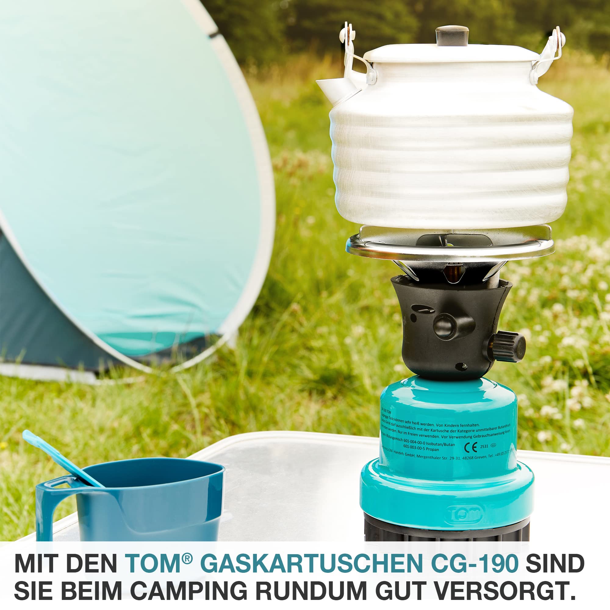 TOM 6 x, 12 x oder 48 x 190 g gaskartuschen Butangas Kartuschen mit Sicherheitsventil – Butan Gas Kartuschen ideal für Ihren Campingkocher, Camping Lampe oder für Lötbrenner, Abflämmgerät & Co.
