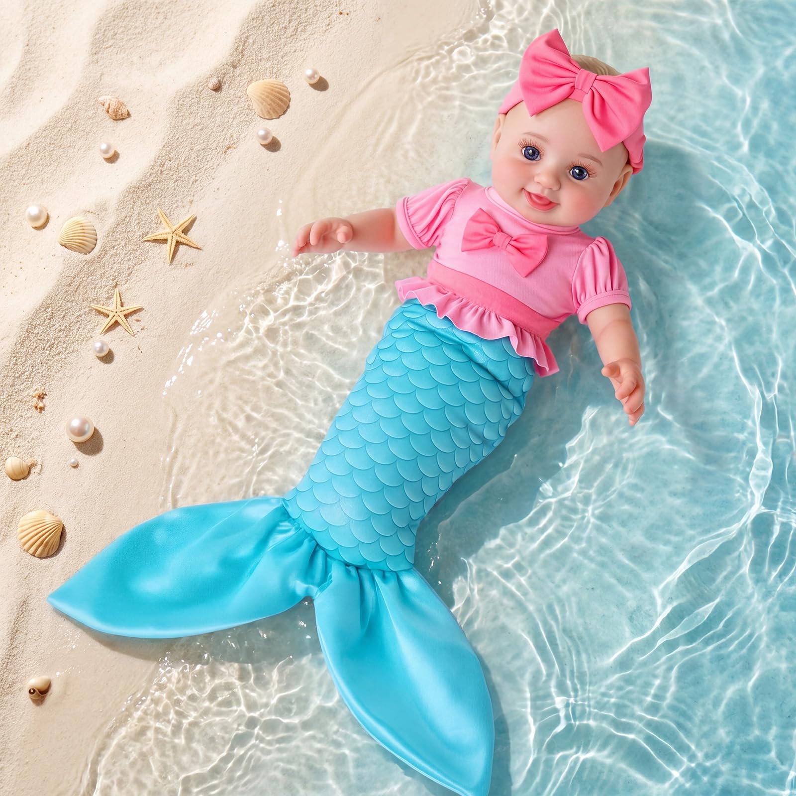 BABESIDE Baby Doll for Girls, 15 Inch Mermaid Reborn Baby Dolls, Realistic Baby Doll with Tail & Accessories, Reborn Dolls with Soft Body, Baby Toy for 3+ Year Old Girls Birthday & Xmas Gift