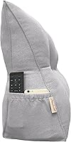 Vista 2 de Almohada triangular de lectura para reposo en cama, cojín grande para cabecero, respaldo, almohada de cuña con funda extraíble y dos bolsillos Gris