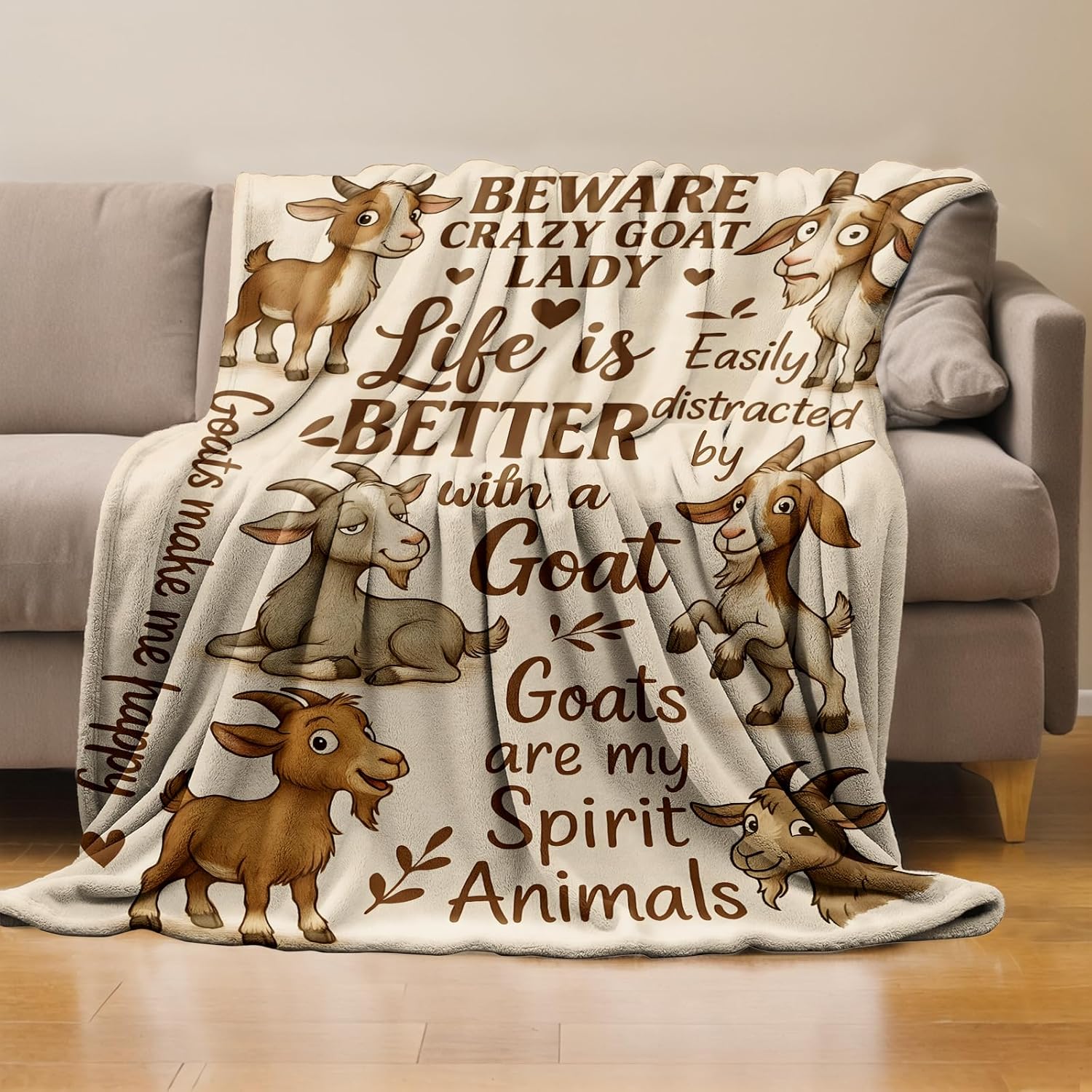 Goat Lover Throw Blanket Gifts for Boys Girls Kids Adults, Cute Cartoon Goat Flannel Blankets for Travel Sofa Living Room Decor 50"X60" - Image 2