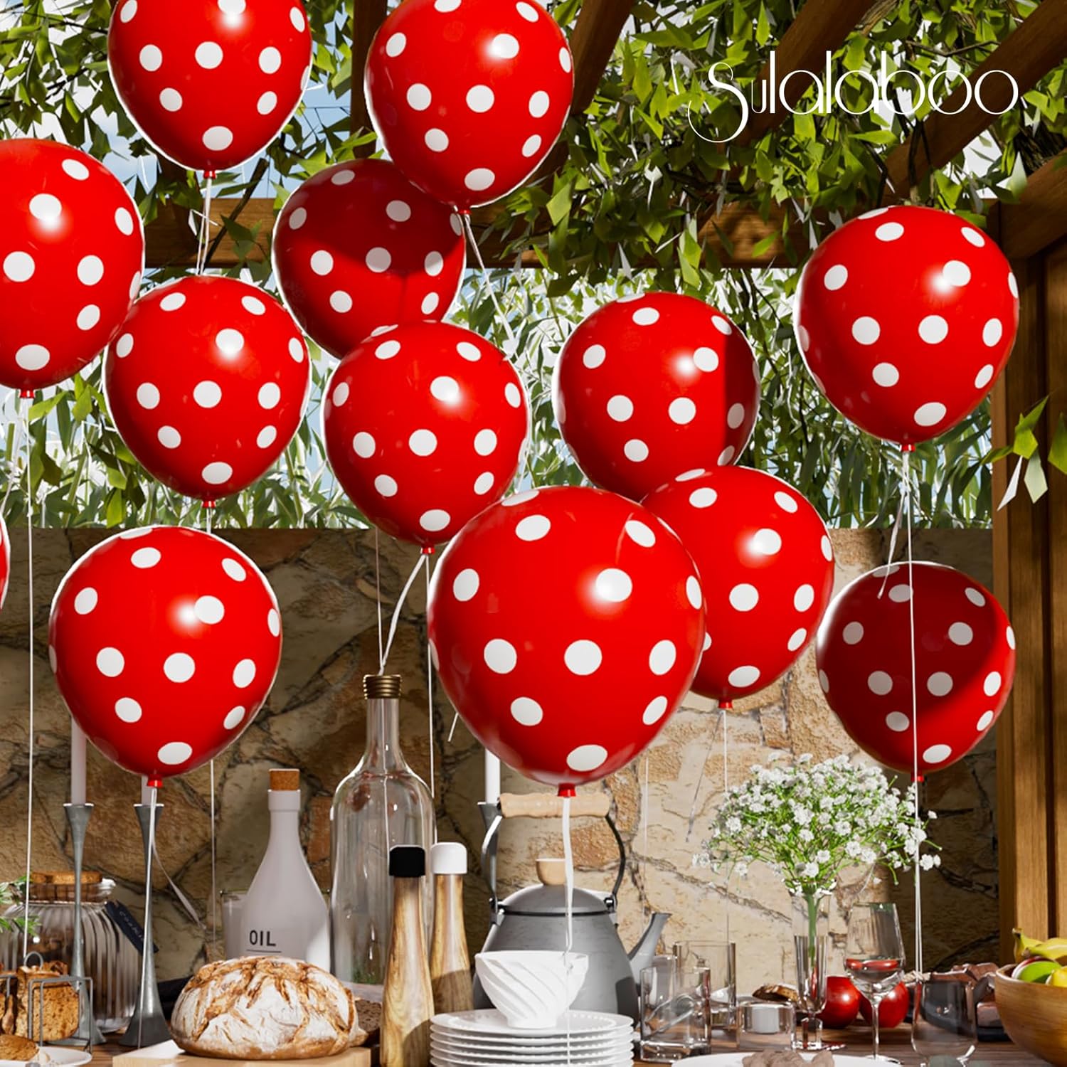 60PCS Red Polka Dot Balloons 12 Inch Latex Helium Round Party Balloons Kit for Birthday Party Decorations - Image 3
