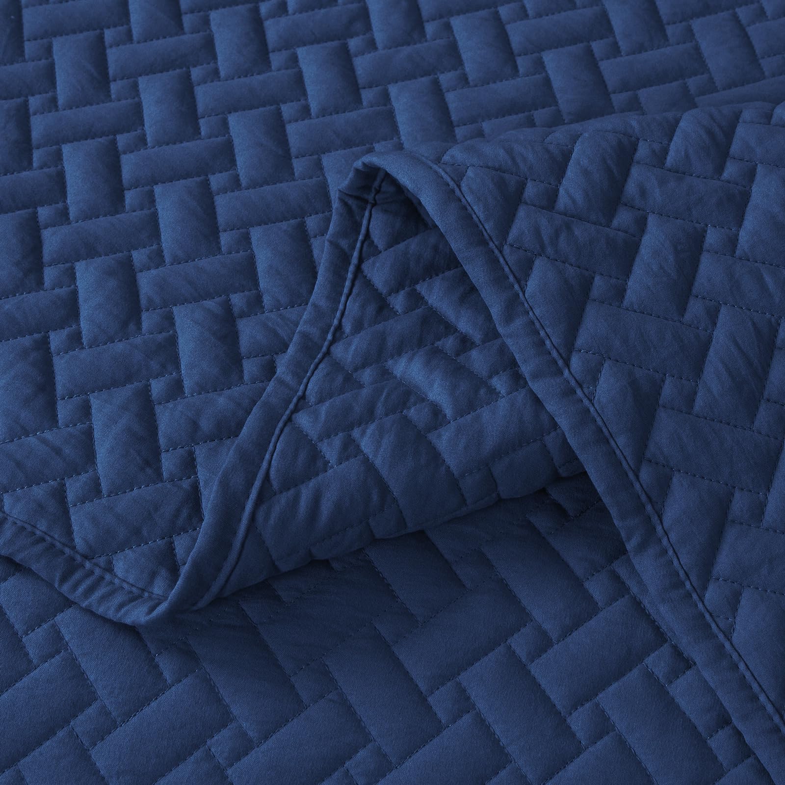 EMME Twin Quilt Set Lightweight Bedspread Soft Microfiber Reversible Comforter Set Duvet Cover for All Season 2-Piece(Basket Weave, Navy)