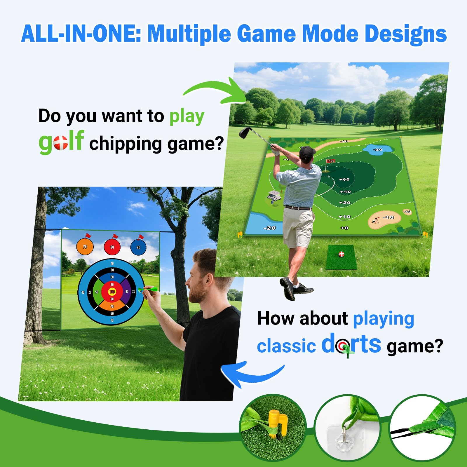 Golf Mats Practice Outdoor Indoor | Golf Hitting Mat 2in1 Double Sided, 6X6FT Golf Practice Mat Yard Games for Adults, 20 Sticky G-olf Balls for Home Garage Backyard Game Battle G-olf Gifts (No Club)
