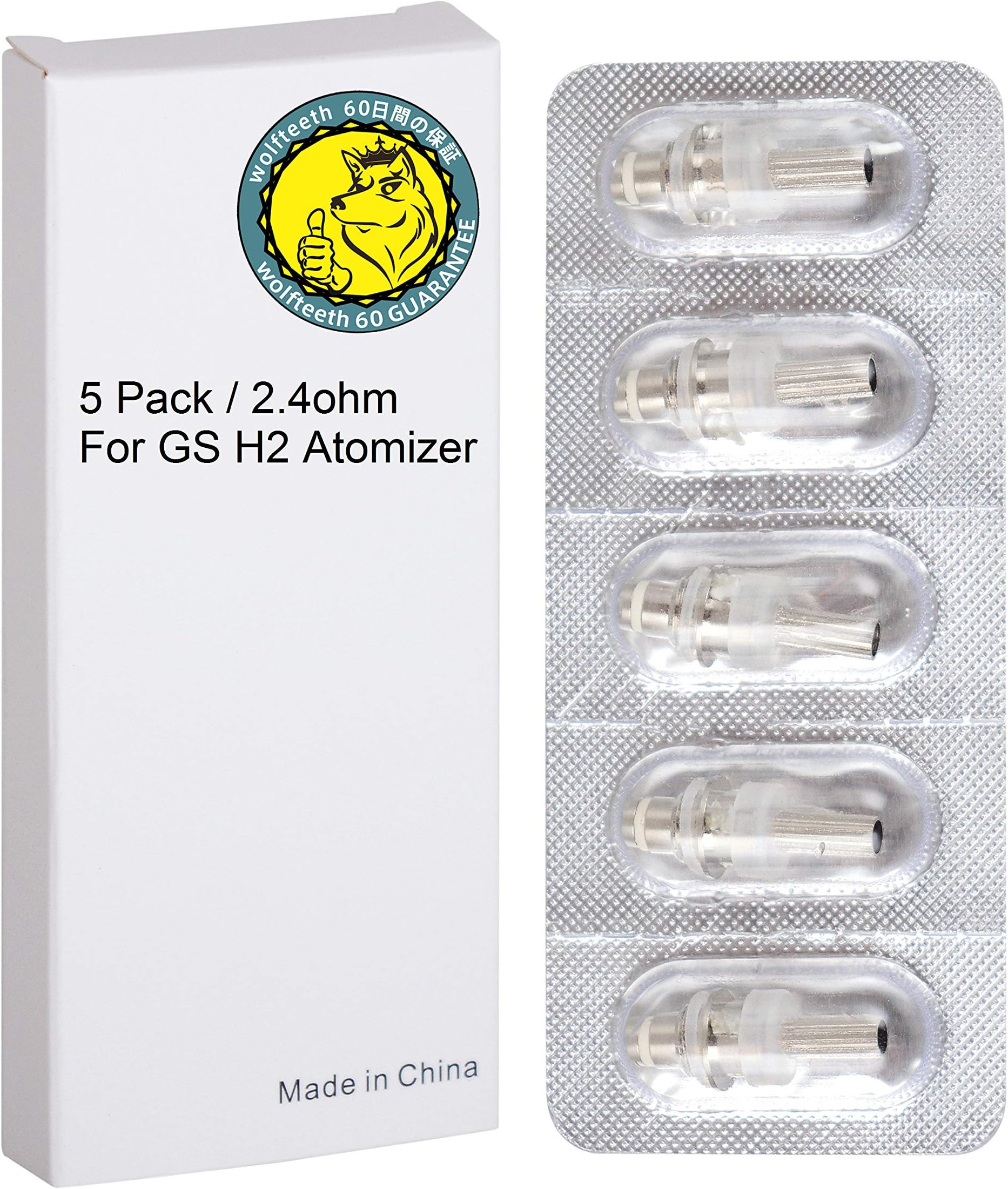 5 Pack Genuine 2.4 ohm Core Coil Head Replacement | GS H2 Clearomizer Atomizer Atomiser Compatible Replaceable Core | Nicotine Free 1222