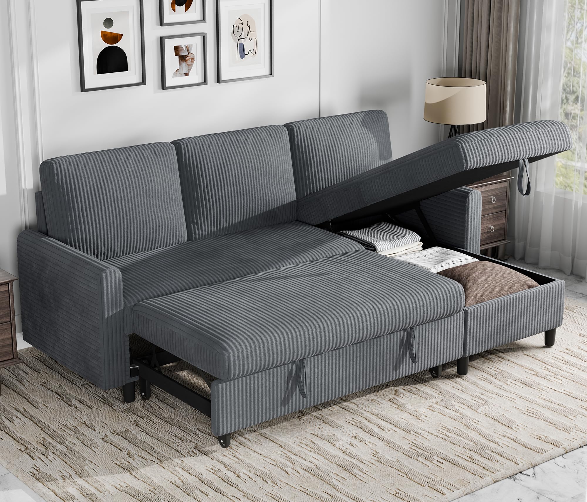 SEE DESCRIPTION Walsunny Sectional Sofa Couch L Shaped Sleeper Sofa Bed Pull Out Bed with Storage, Reversible Sectional Couches for Living Room, Apartment, Office(Dark Gray)