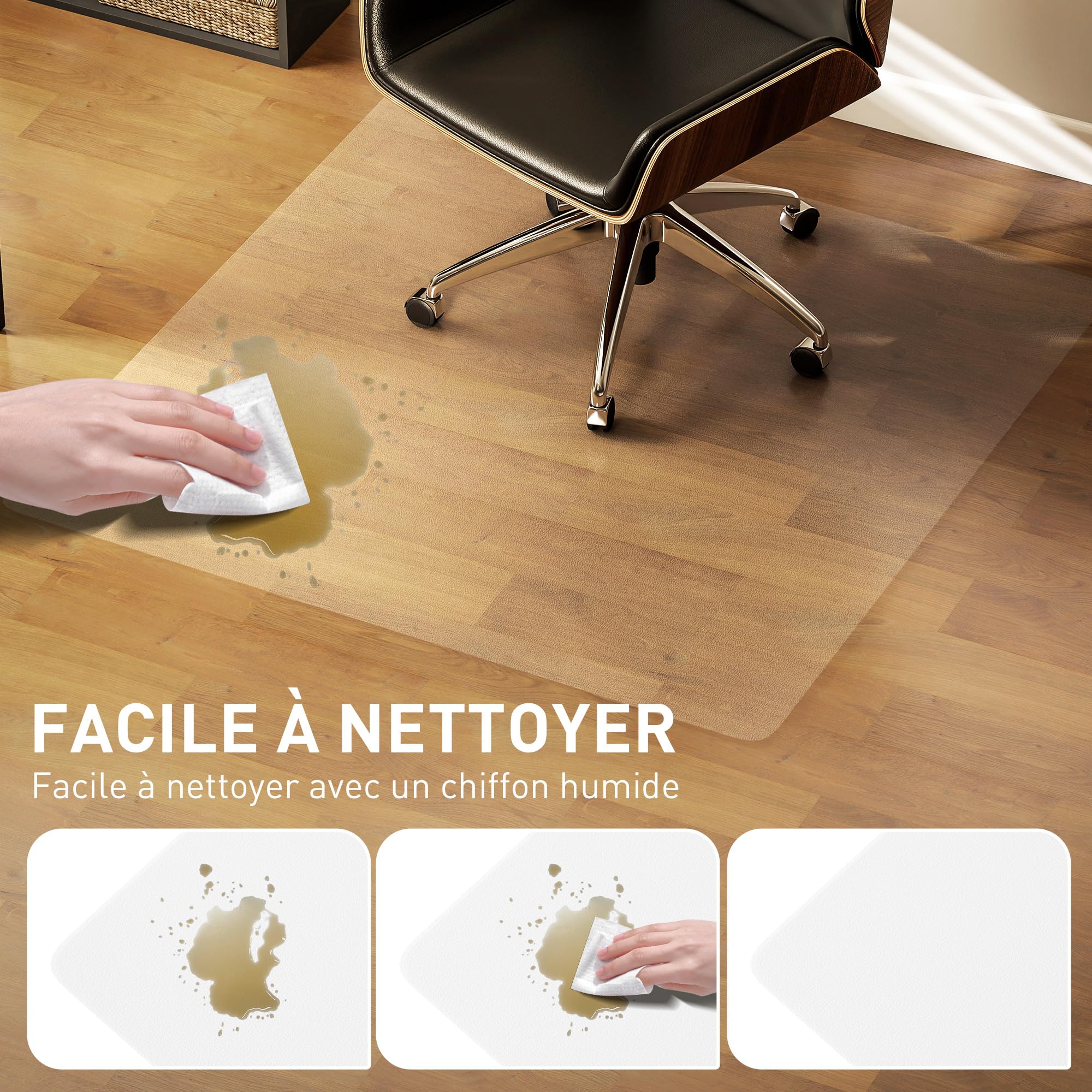 HOMCOM Tapis de Chaise de Bureau 120x120cm Rectangulaire Tapis de Protection antidérapants en Plastique Transparent
