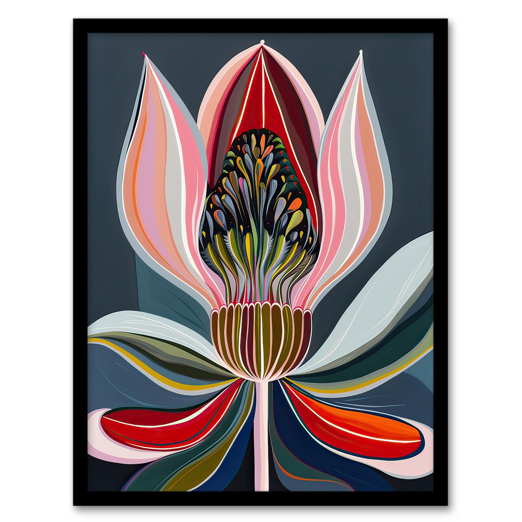 Artery8 Magic Lotus Flower Psychedelic Bloom Design Living Room Artwork Framed Wall Art Print A4