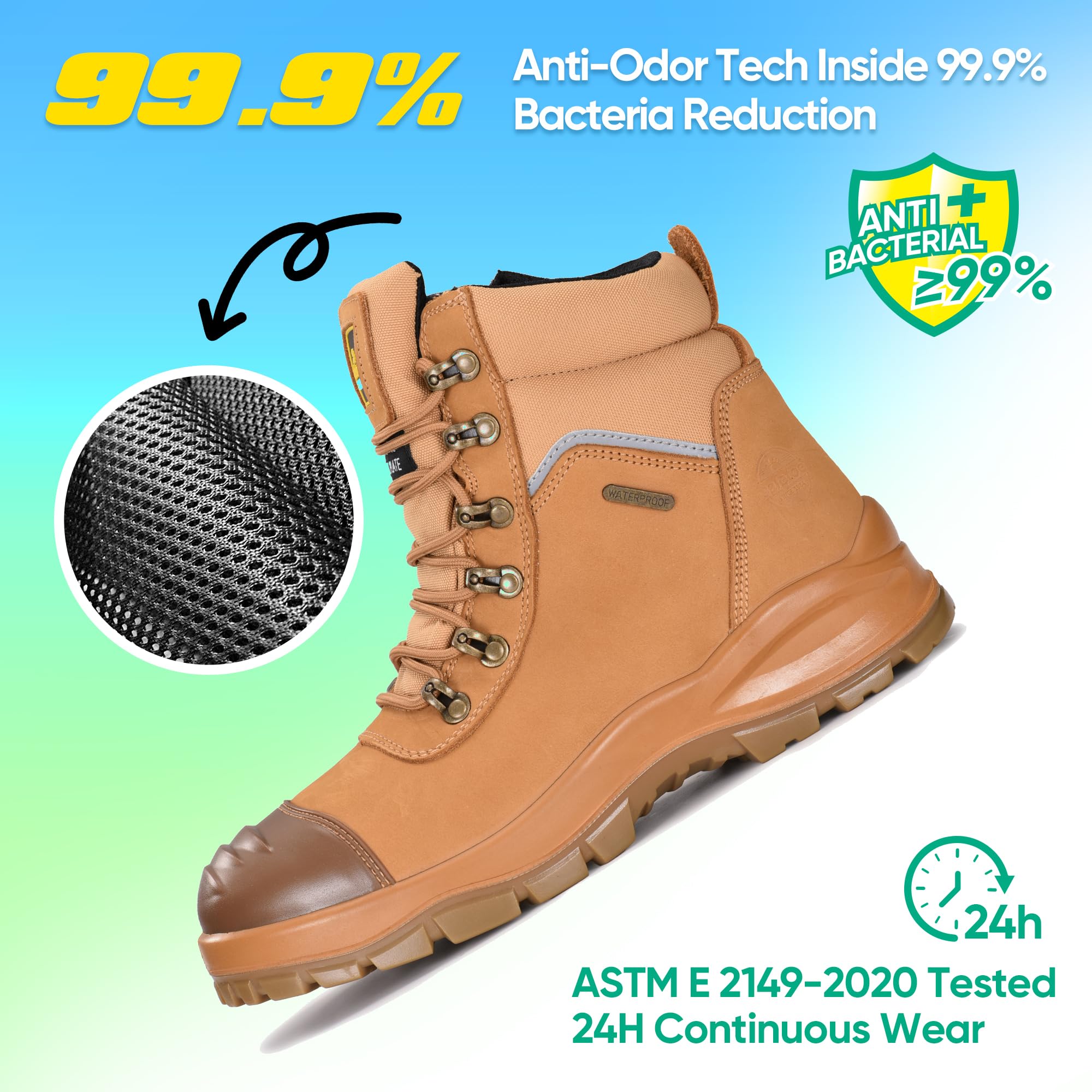 Mens SafetoeM-8577 zapatillas de seguridad - zapatillas de cabeza de acero dedos de los pies deslizamiento/resistente al aceite ESD impermeable cuero respirable S3S SR CI FO HRO